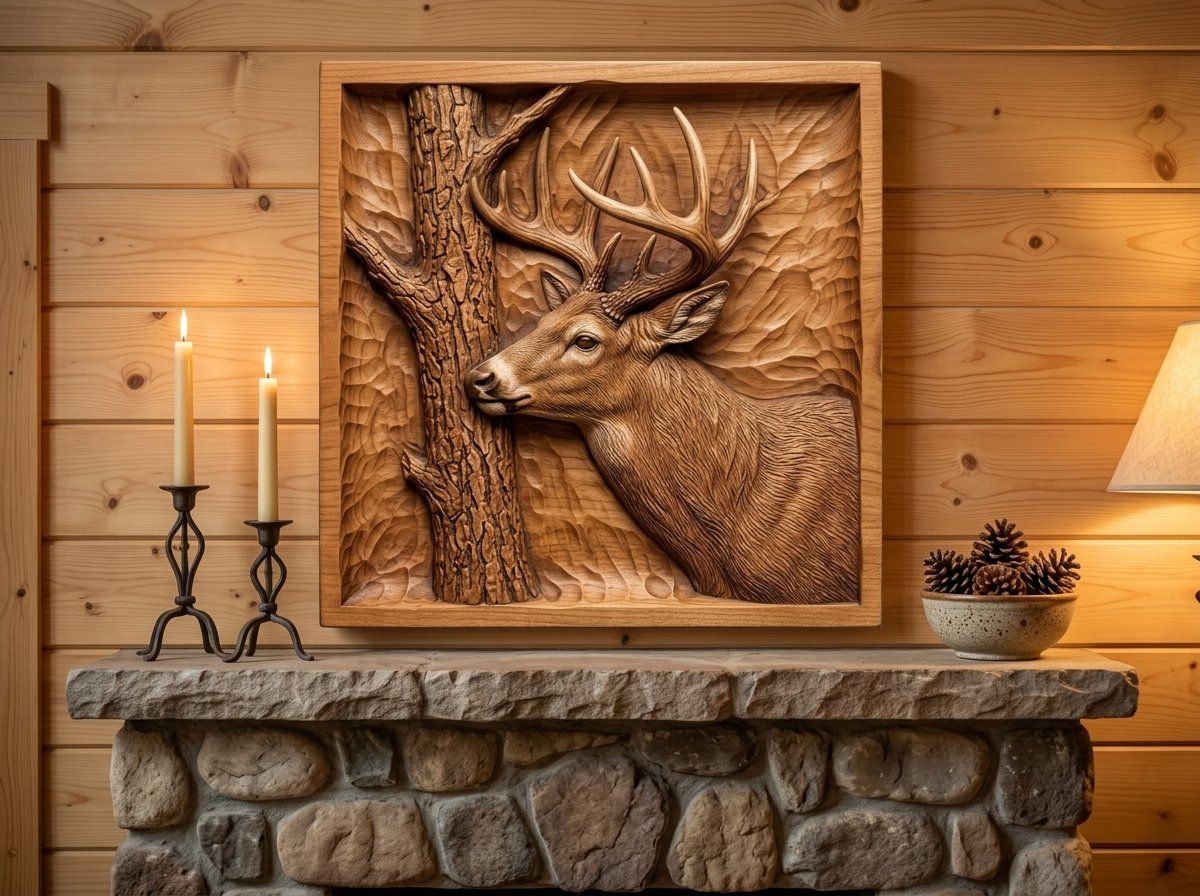 Whitetail Buck Rubbing Antlers on Tree CNC Relief STL bas-relief STL — view 12