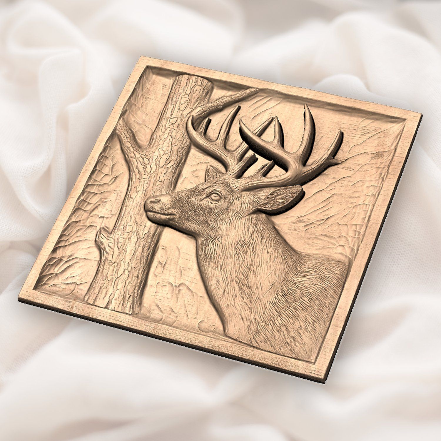 Whitetail Buck Rubbing Antlers on Tree CNC Relief STL bas-relief STL — view 5