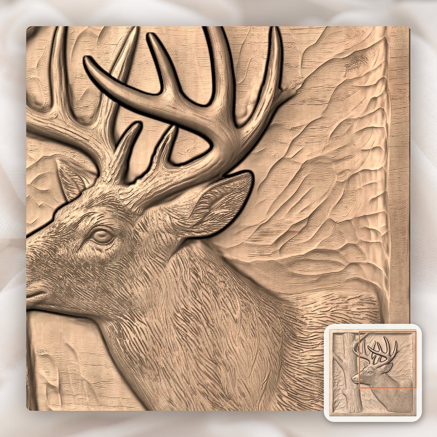 Whitetail Buck Rubbing Antlers on Tree CNC Relief STL bas-relief STL — view 8