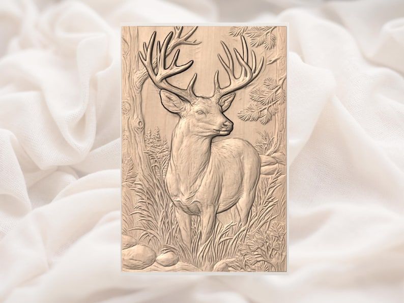 Whitetail Buck in the Pines 3D Relief STL for CNC Carving bas-relief STL — view 2