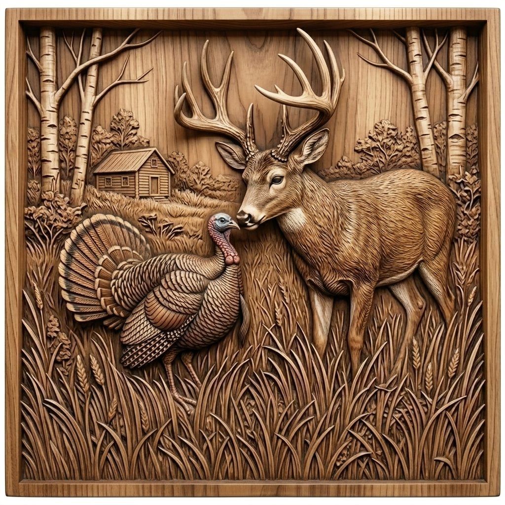 Whitetail Deer & Turkey CNC Relief STL bas-relief STL — view 9