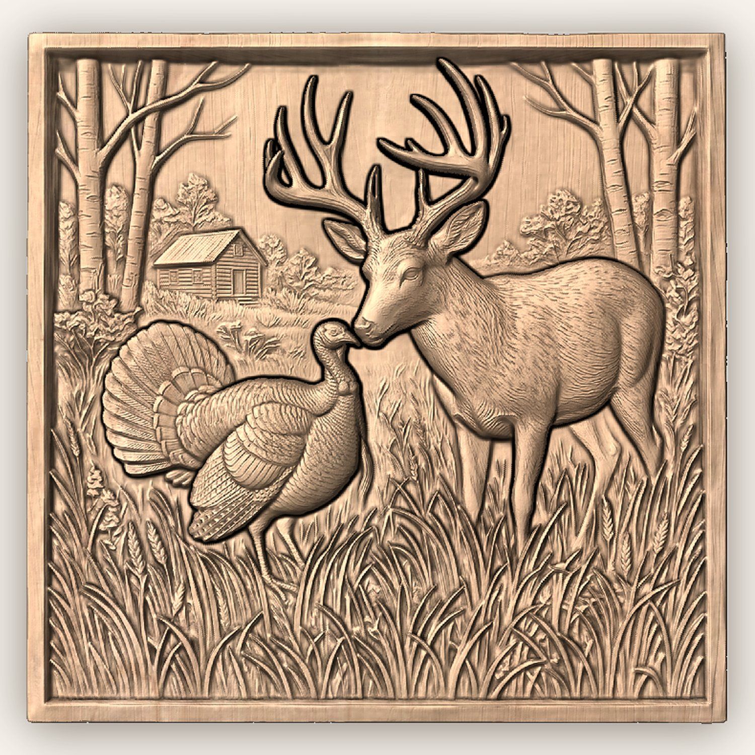 Whitetail Deer & Turkey CNC Relief STL bas-relief STL — view 3