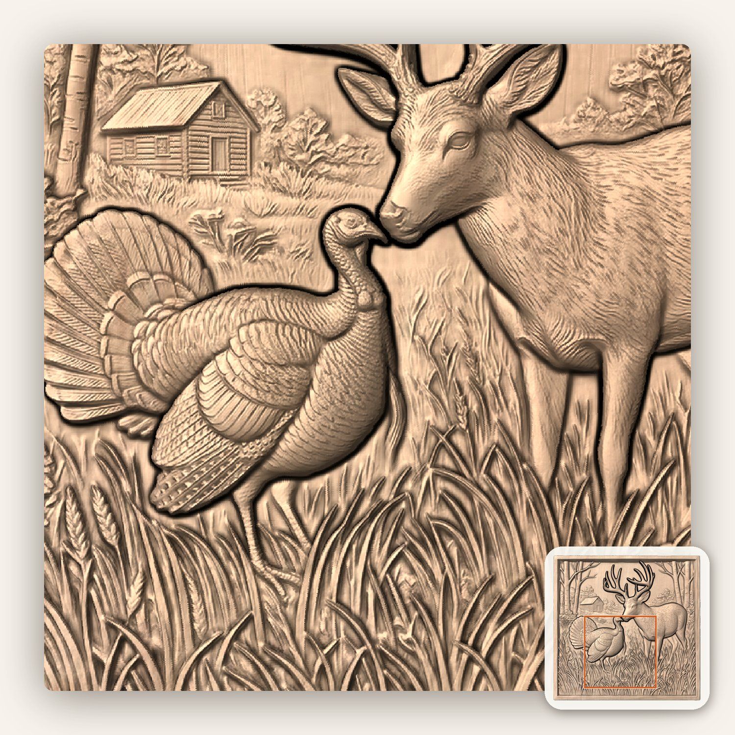 Whitetail Deer & Turkey CNC Relief STL bas-relief STL — view 5