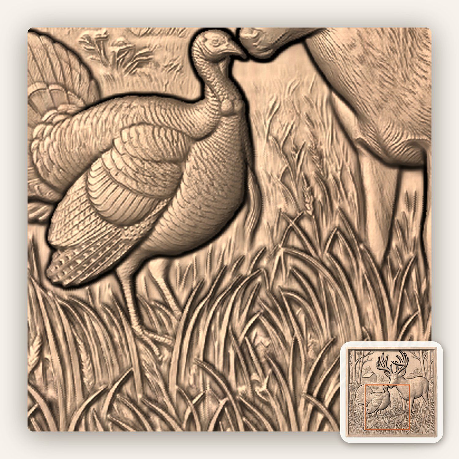 Whitetail Deer & Turkey CNC Relief STL bas-relief STL — view 6
