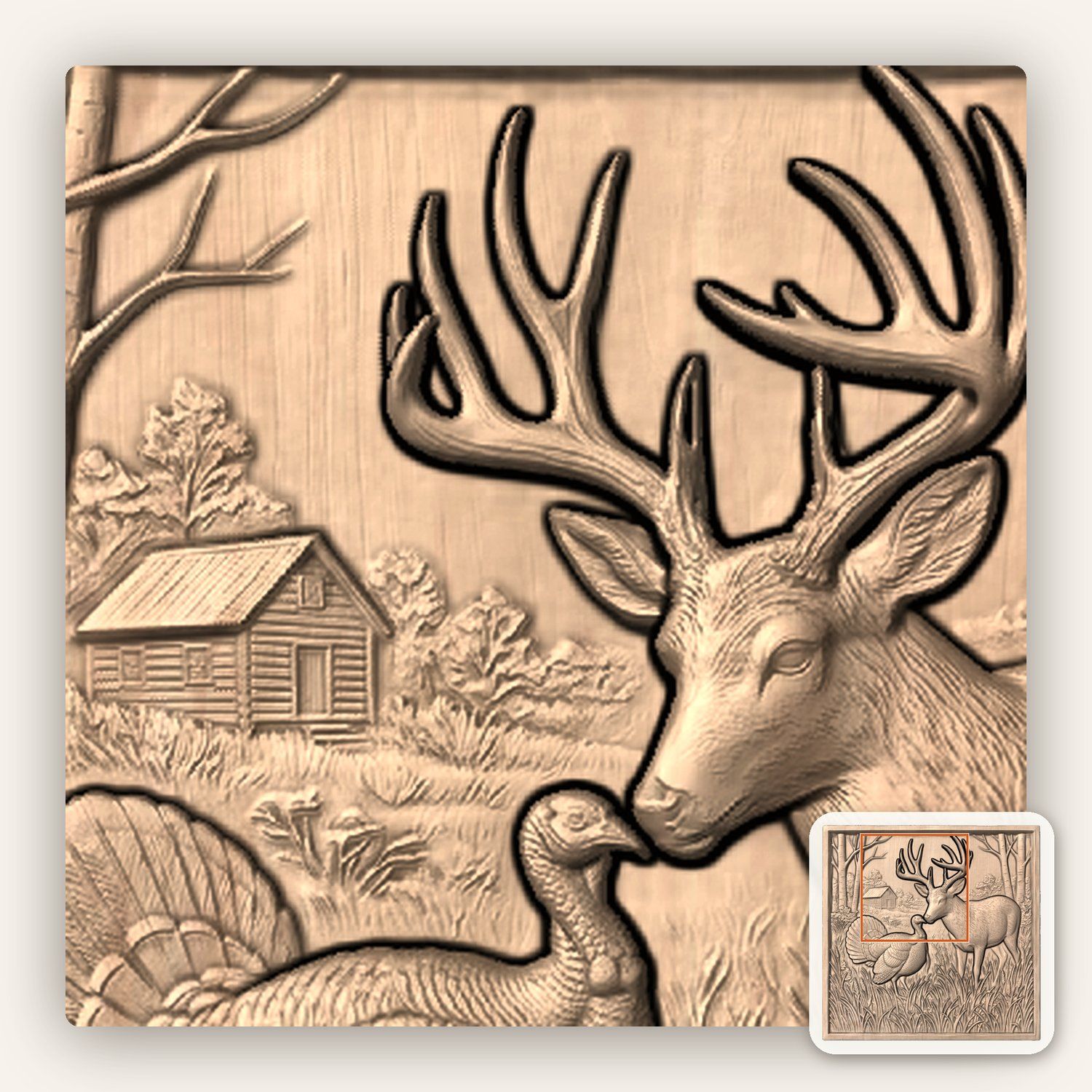 Whitetail Deer & Turkey CNC Relief STL bas-relief STL — view 7