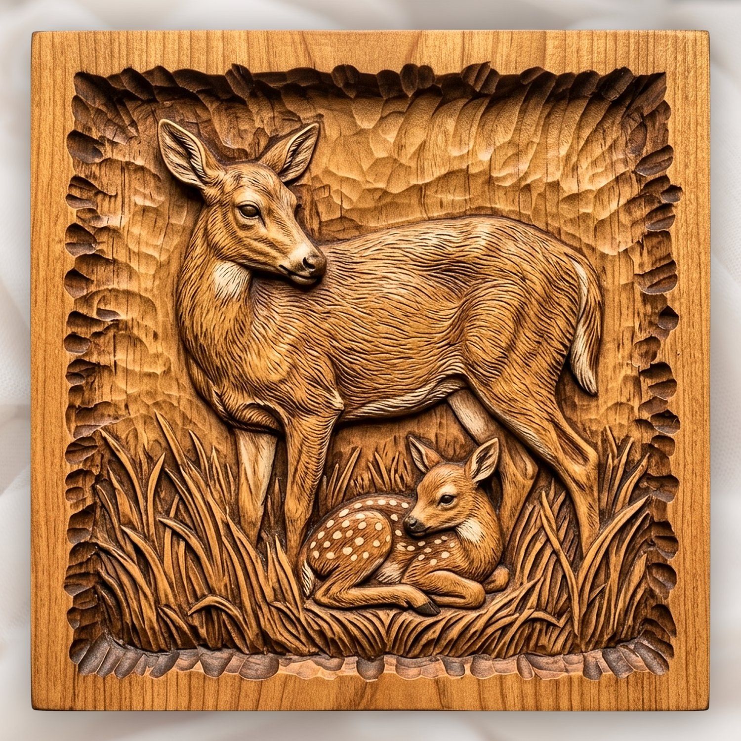 Whitetail Doe and Spotted Fawn Wildlife CNC Relief STL bas-relief STL design