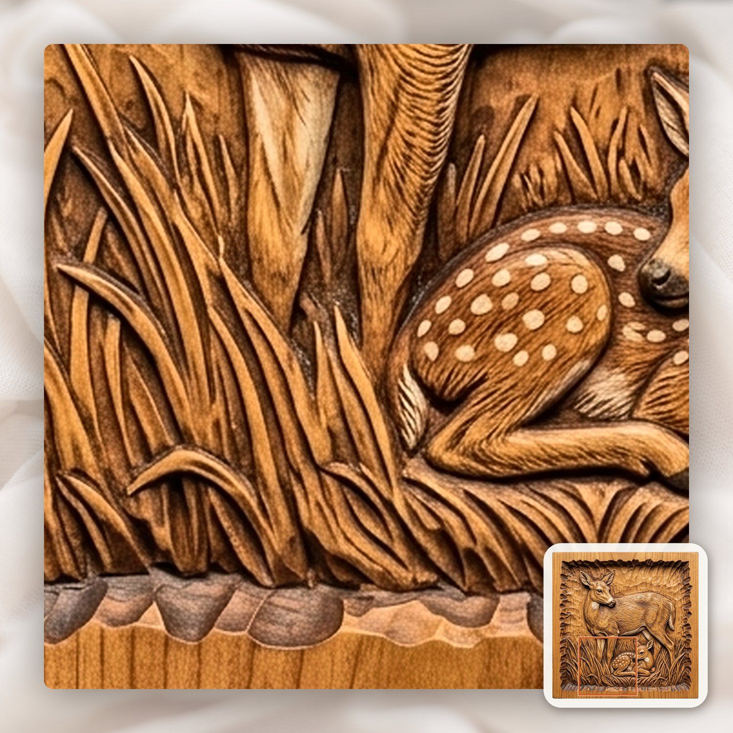 Whitetail Doe and Spotted Fawn Wildlife CNC Relief STL bas-relief STL — view 11