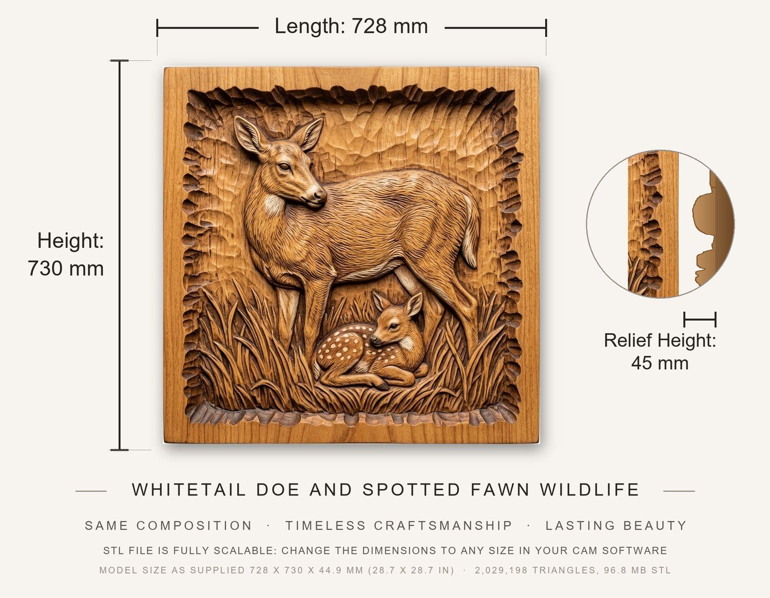 Whitetail Doe and Spotted Fawn Wildlife CNC Relief STL bas-relief STL — view 3