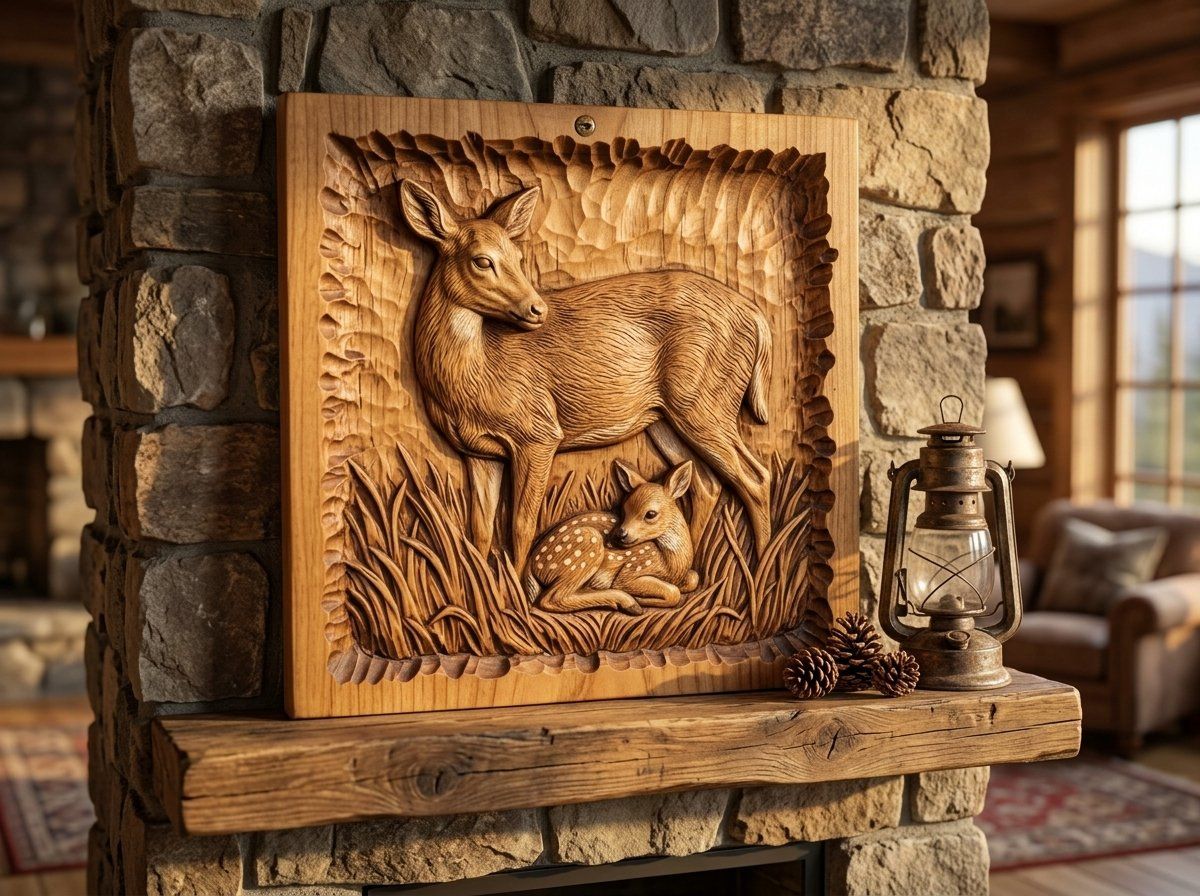 Whitetail Doe and Spotted Fawn Wildlife CNC Relief STL bas-relief STL — view 12
