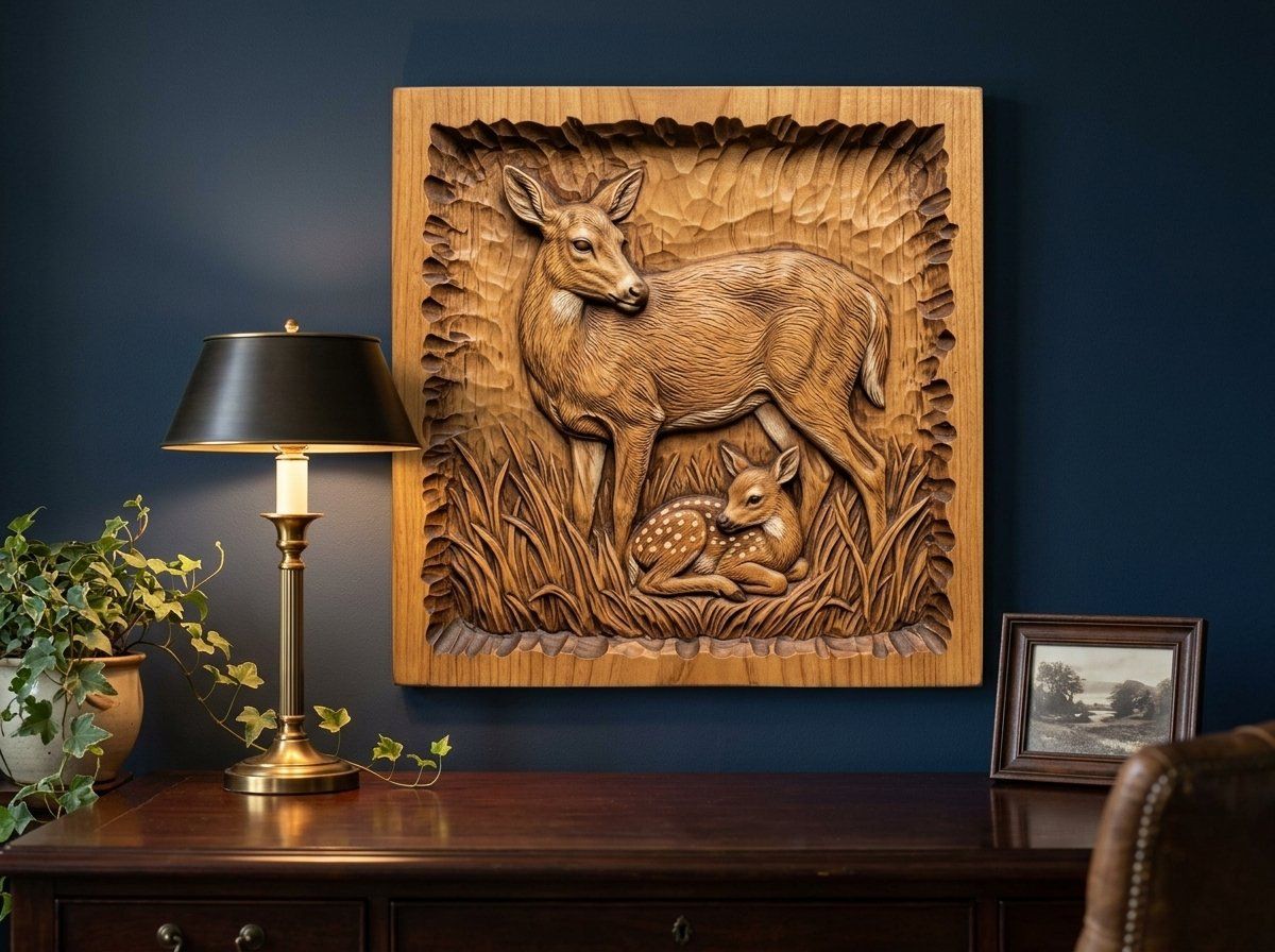 Whitetail Doe and Spotted Fawn Wildlife CNC Relief STL bas-relief STL — view 13