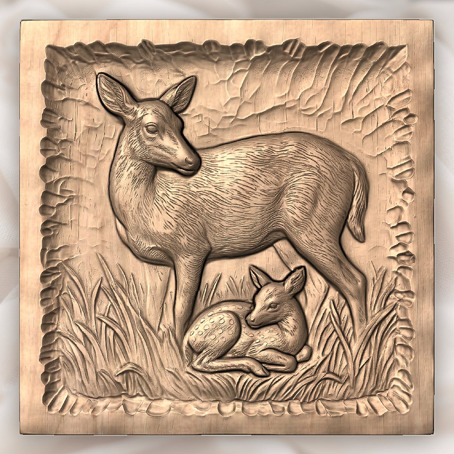 Whitetail Doe and Spotted Fawn Wildlife CNC Relief STL bas-relief STL — view 4