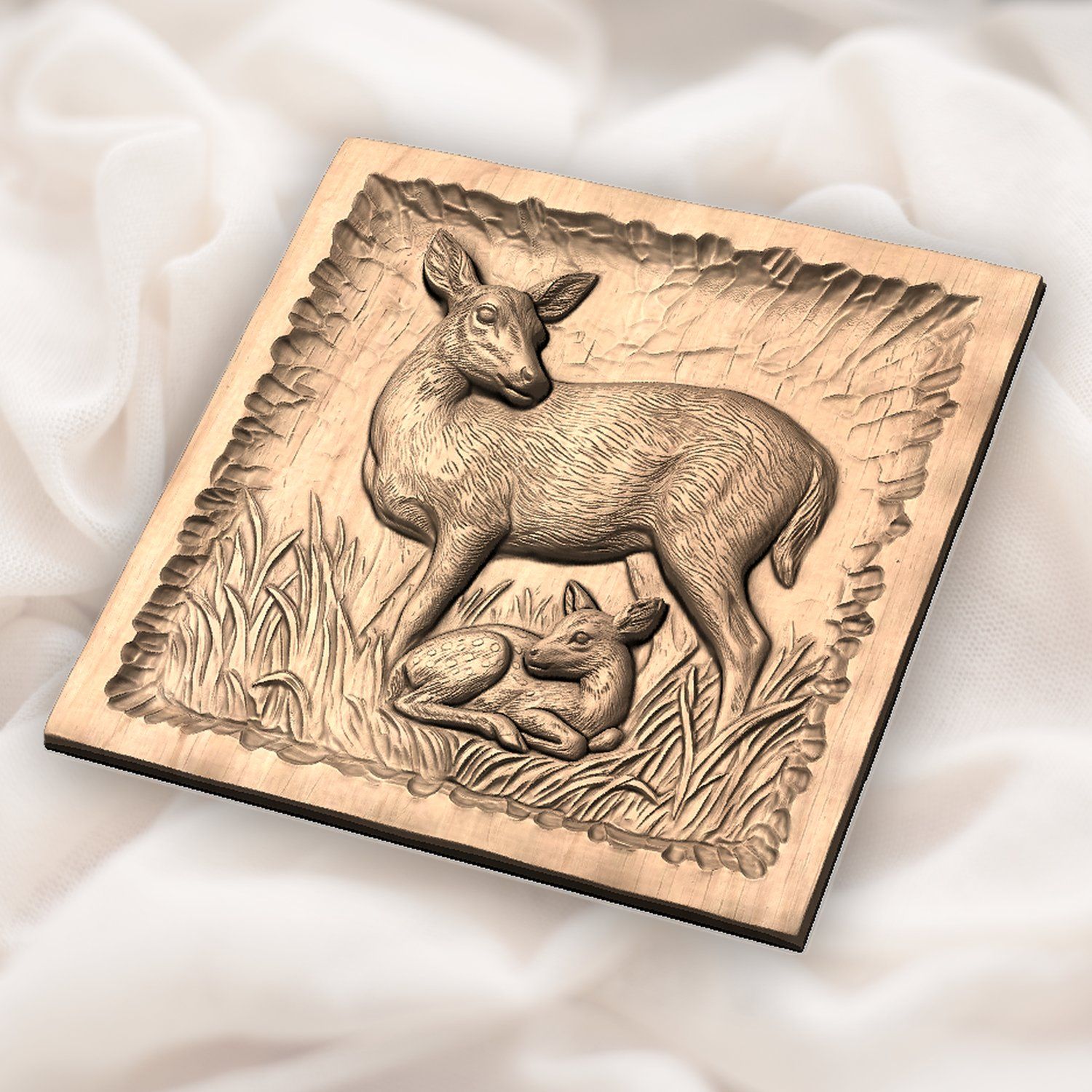Whitetail Doe and Spotted Fawn Wildlife CNC Relief STL bas-relief STL — view 5