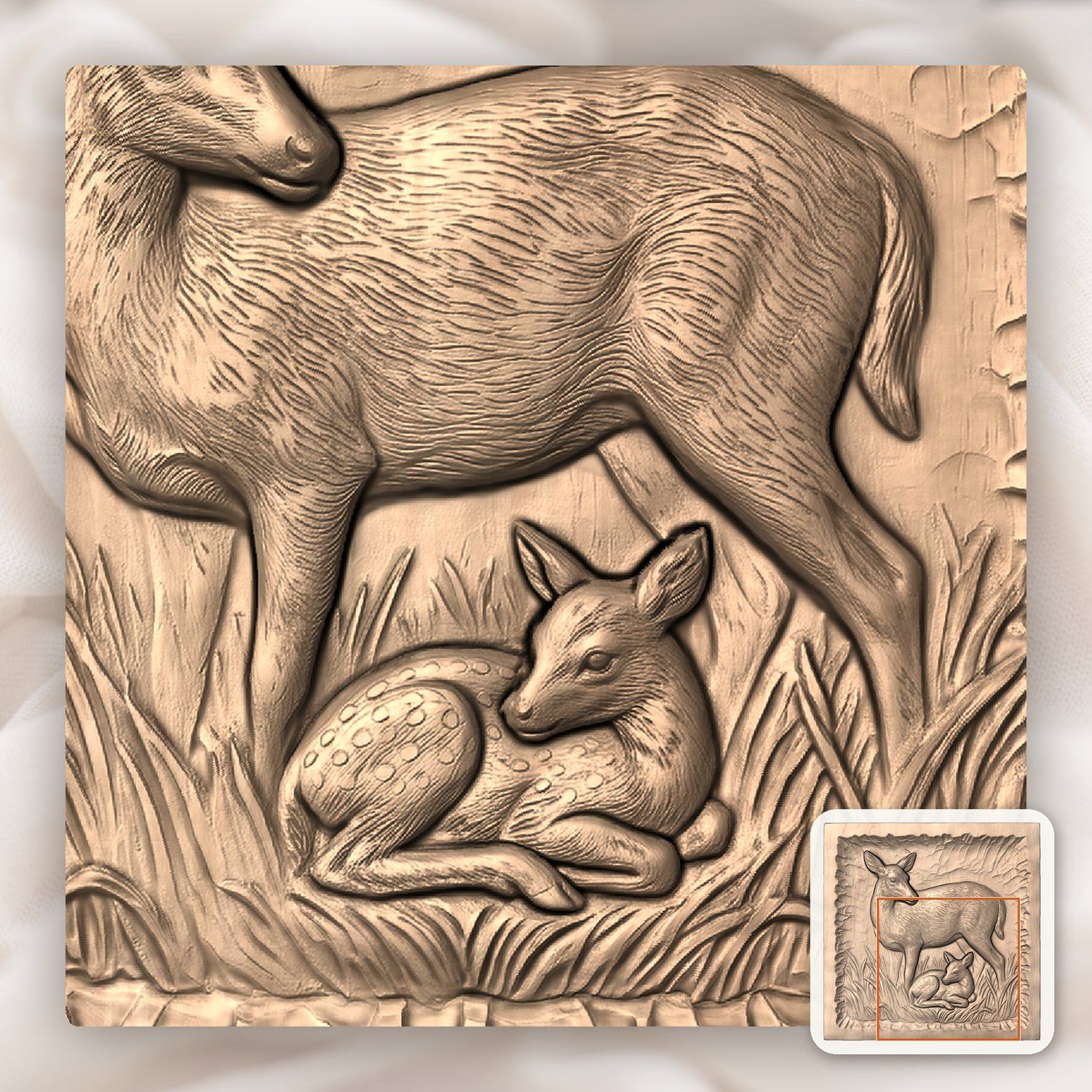 Whitetail Doe and Spotted Fawn Wildlife CNC Relief STL bas-relief STL — view 6
