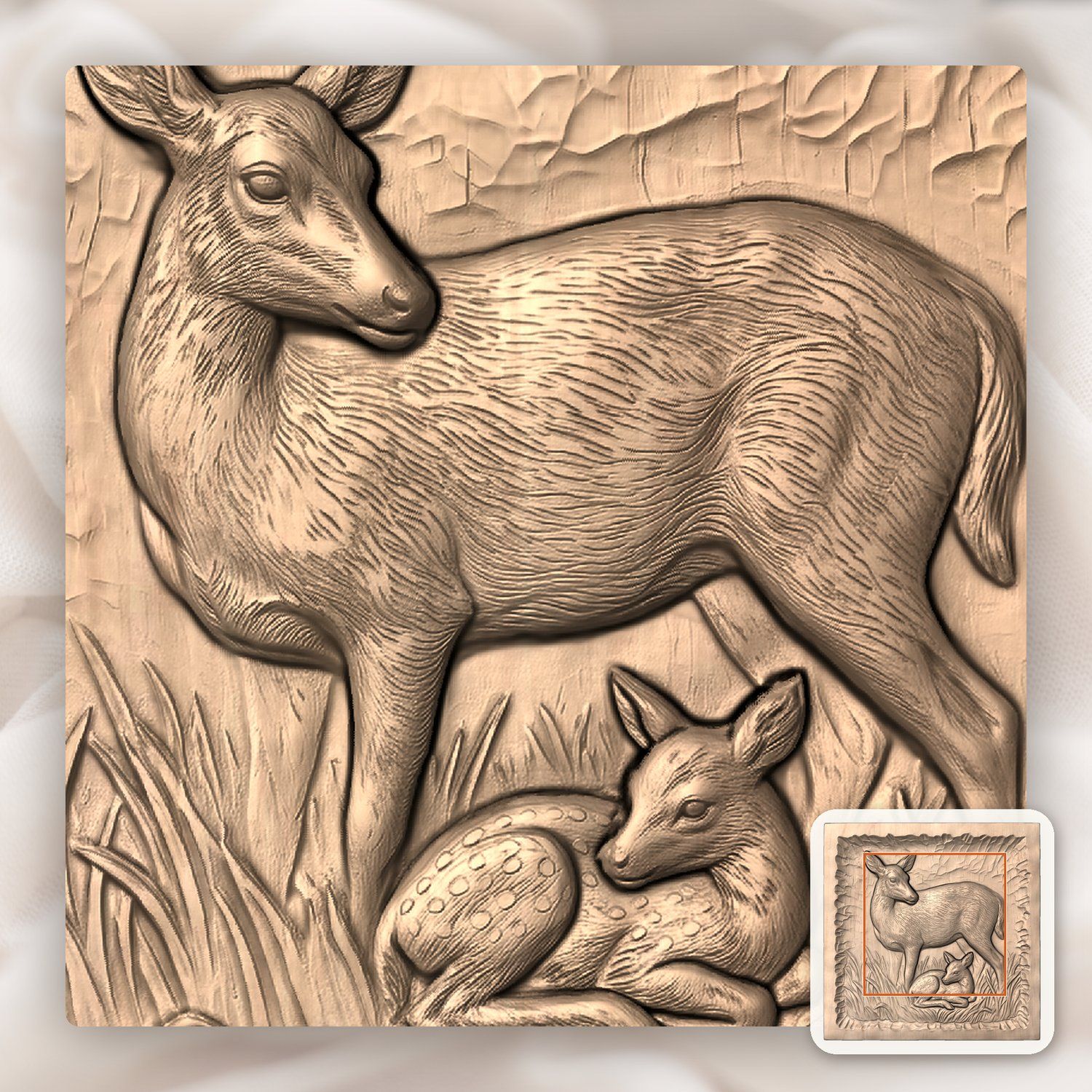 Whitetail Doe and Spotted Fawn Wildlife CNC Relief STL bas-relief STL — view 7