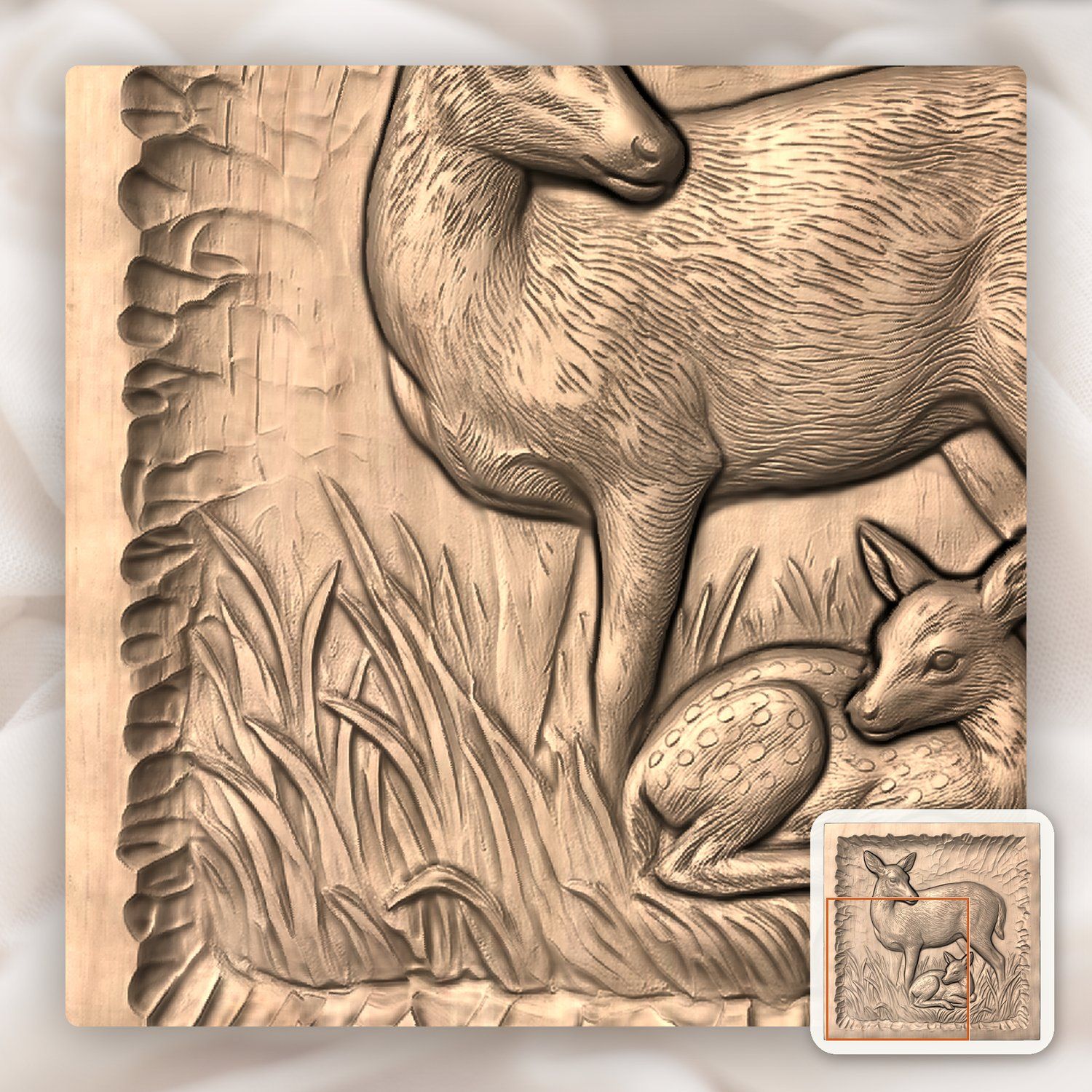 Whitetail Doe and Spotted Fawn Wildlife CNC Relief STL bas-relief STL — view 8