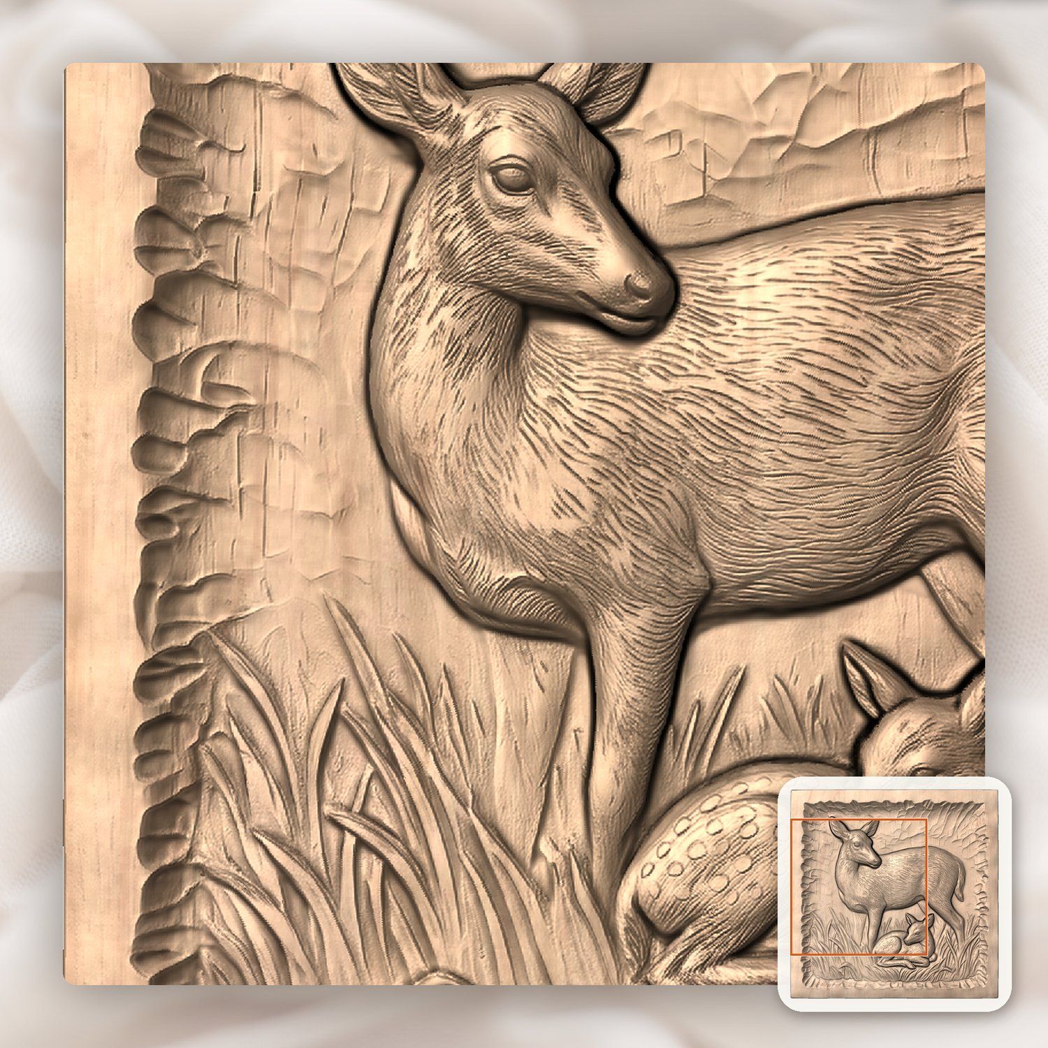 Whitetail Doe and Spotted Fawn Wildlife CNC Relief STL bas-relief STL — view 9