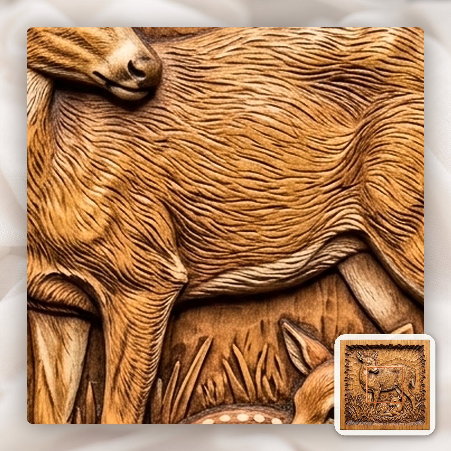 Whitetail Doe and Spotted Fawn Wildlife CNC Relief STL bas-relief STL — view 10