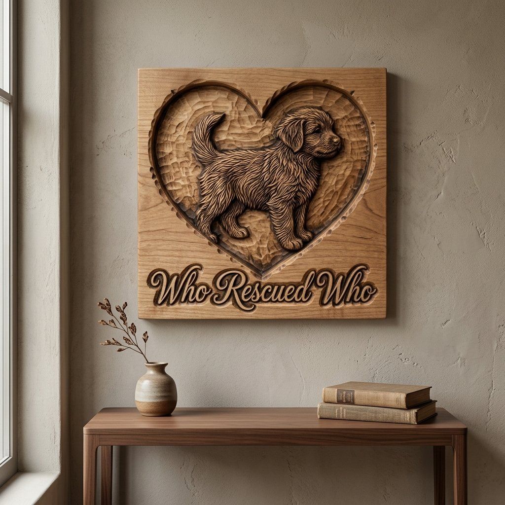 Who Rescued Who Puppy Heart CNC Relief STL bas-relief STL — view 13