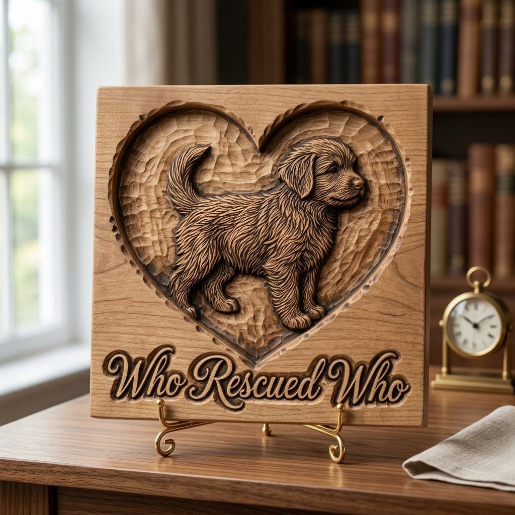 Who Rescued Who Puppy Heart CNC Relief STL bas-relief STL — view 3