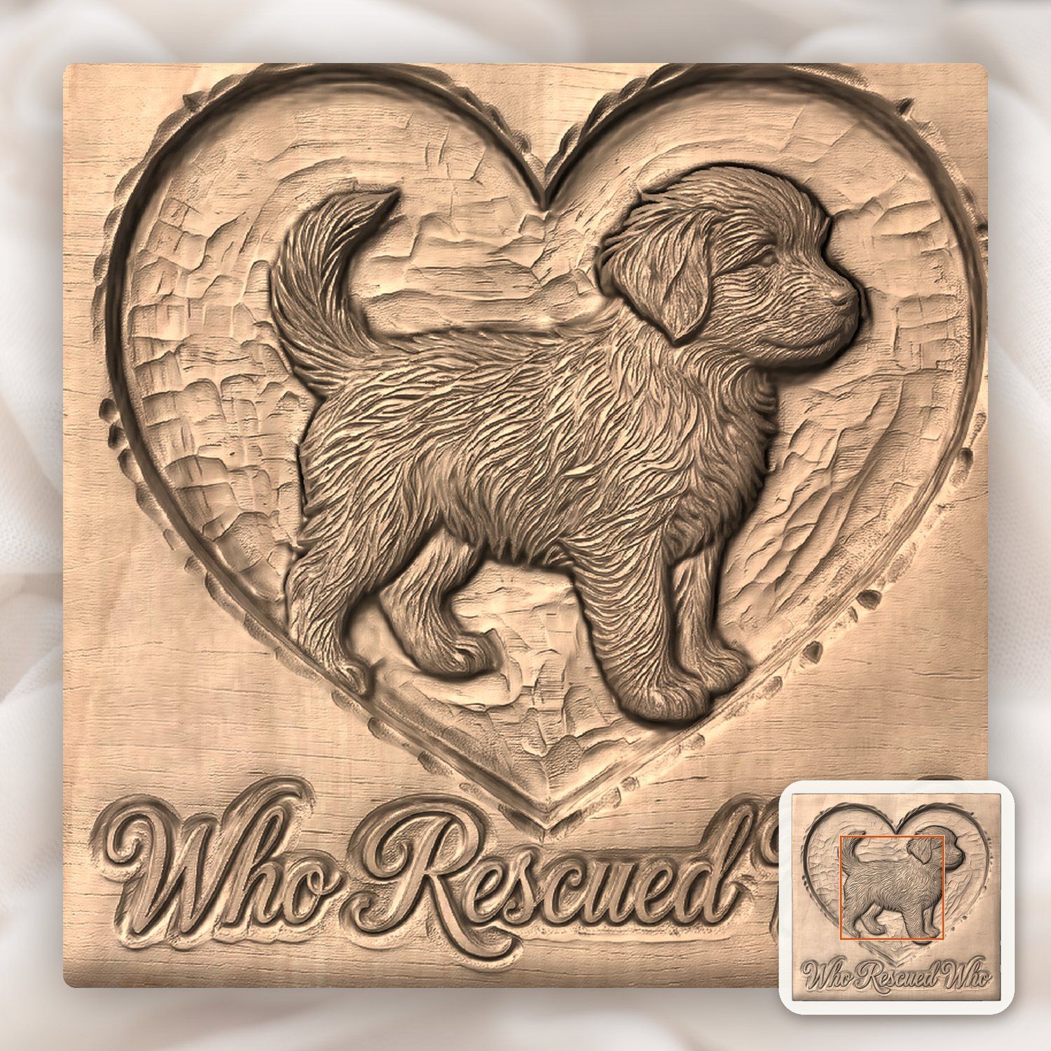 Who Rescued Who Puppy Heart CNC Relief STL bas-relief STL — view 6