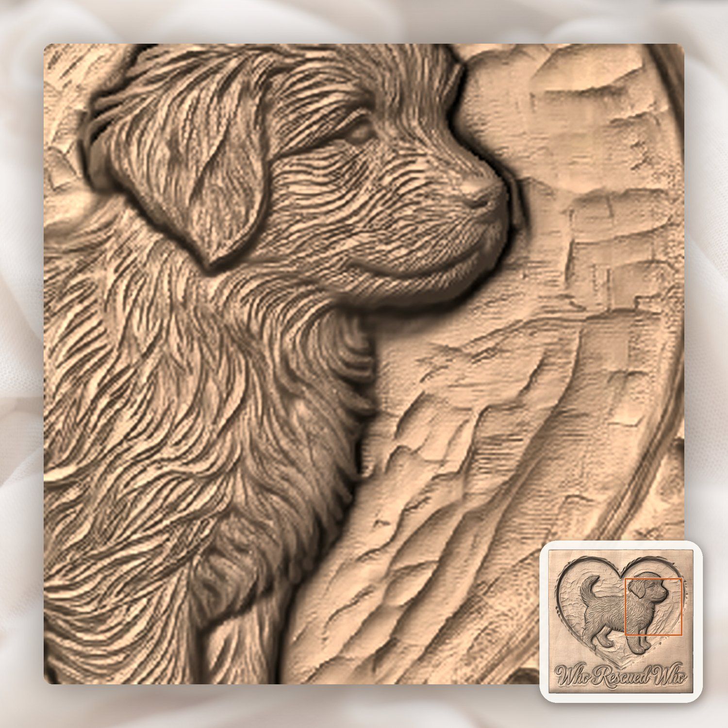 Who Rescued Who Puppy Heart CNC Relief STL bas-relief STL — view 8