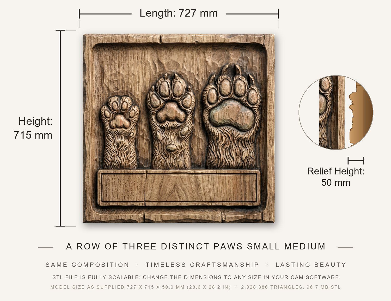 Wild Animal Track Forest Paws CNC Relief STL bas-relief STL — view 3