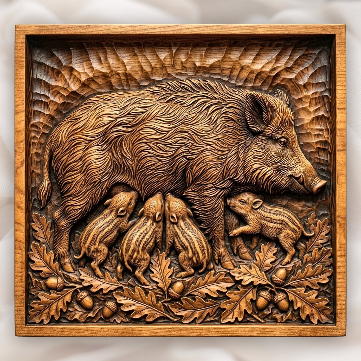Wild Boar and Piglets CNC Relief STL bas-relief STL design