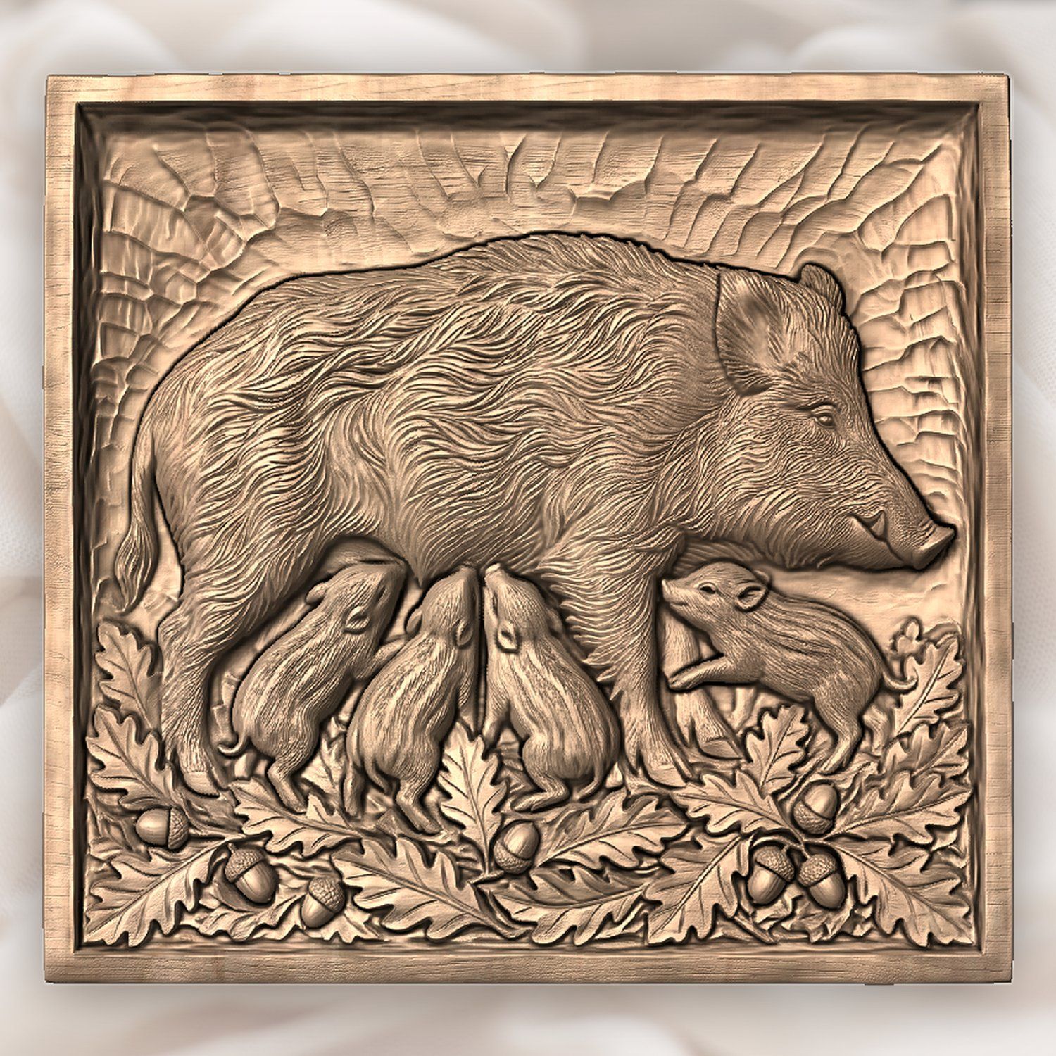 Wild Boar and Piglets CNC Relief STL bas-relief STL — view 3