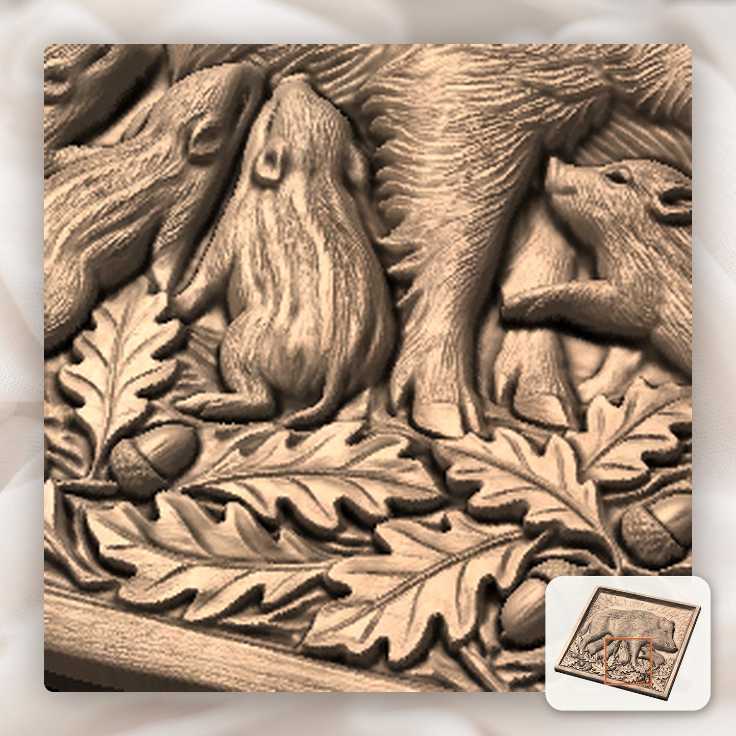 Wild Boar and Piglets CNC Relief STL bas-relief STL — view 8
