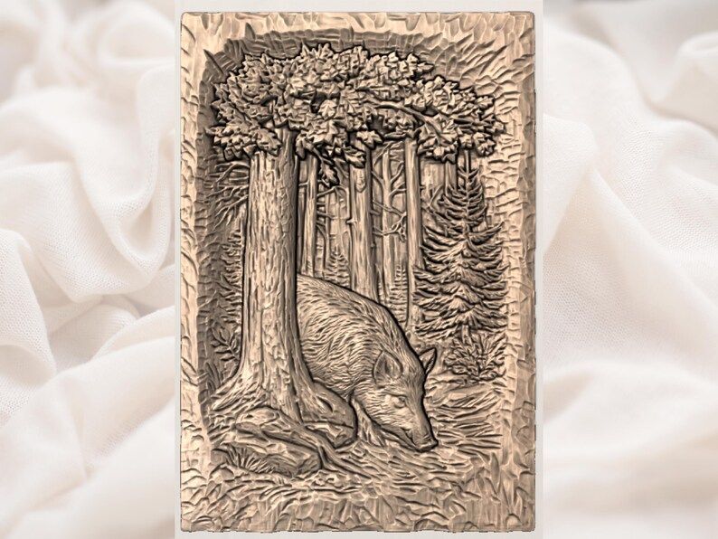 Wild Boar Beneath the Pines Forest Bas-Relief STL bas-relief STL — view 3