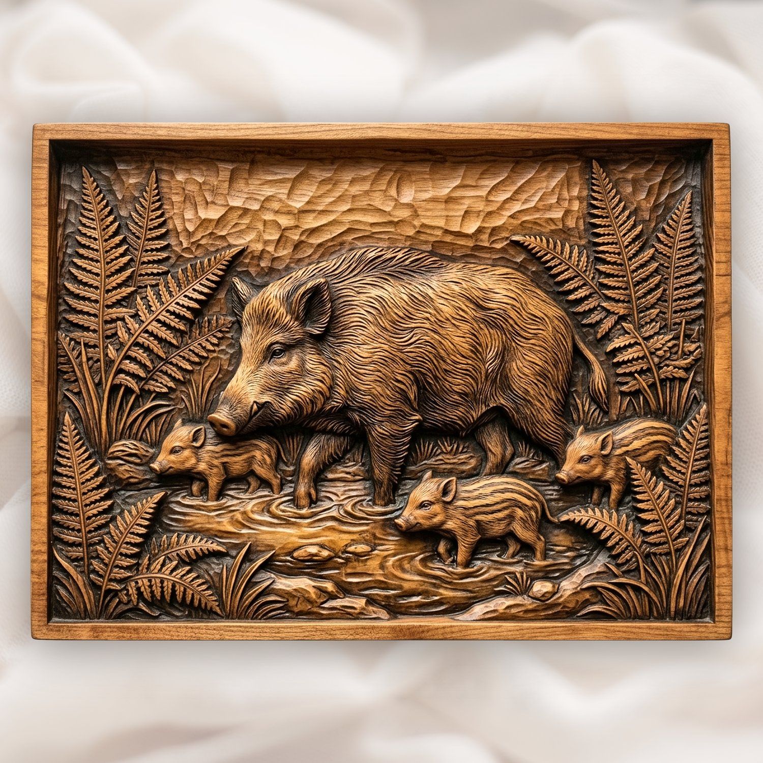 Wild Boar Forest Scene CNC Relief STL bas-relief STL design
