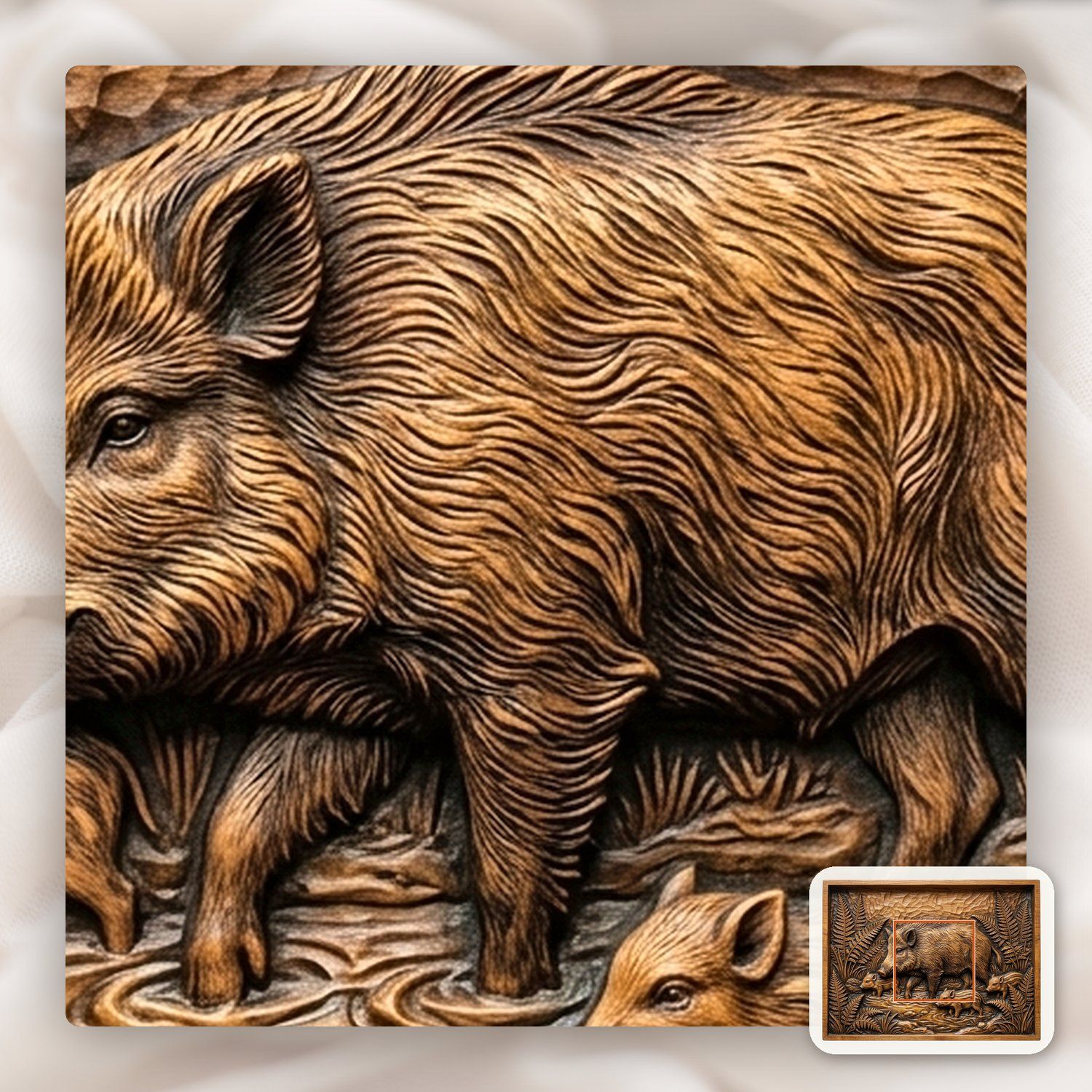Wild Boar Forest Scene CNC Relief STL bas-relief STL — view 11