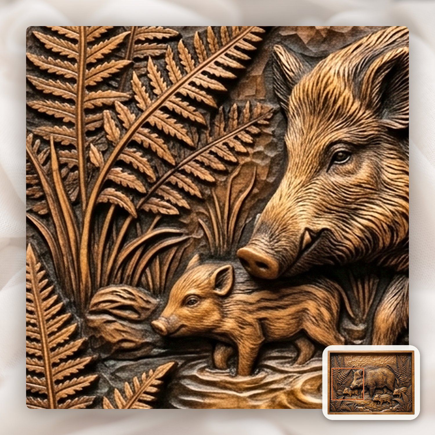 Wild Boar Forest Scene CNC Relief STL bas-relief STL — view 12