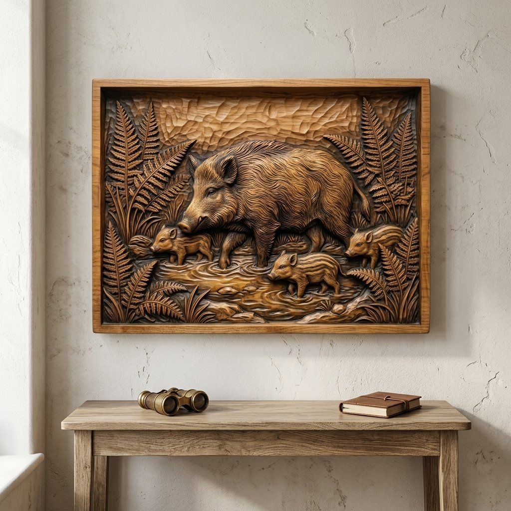 Wild Boar Forest Scene CNC Relief STL bas-relief STL — view 13