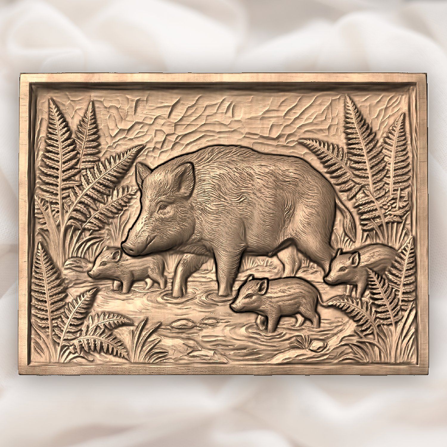 Wild Boar Forest Scene CNC Relief STL bas-relief STL — view 3