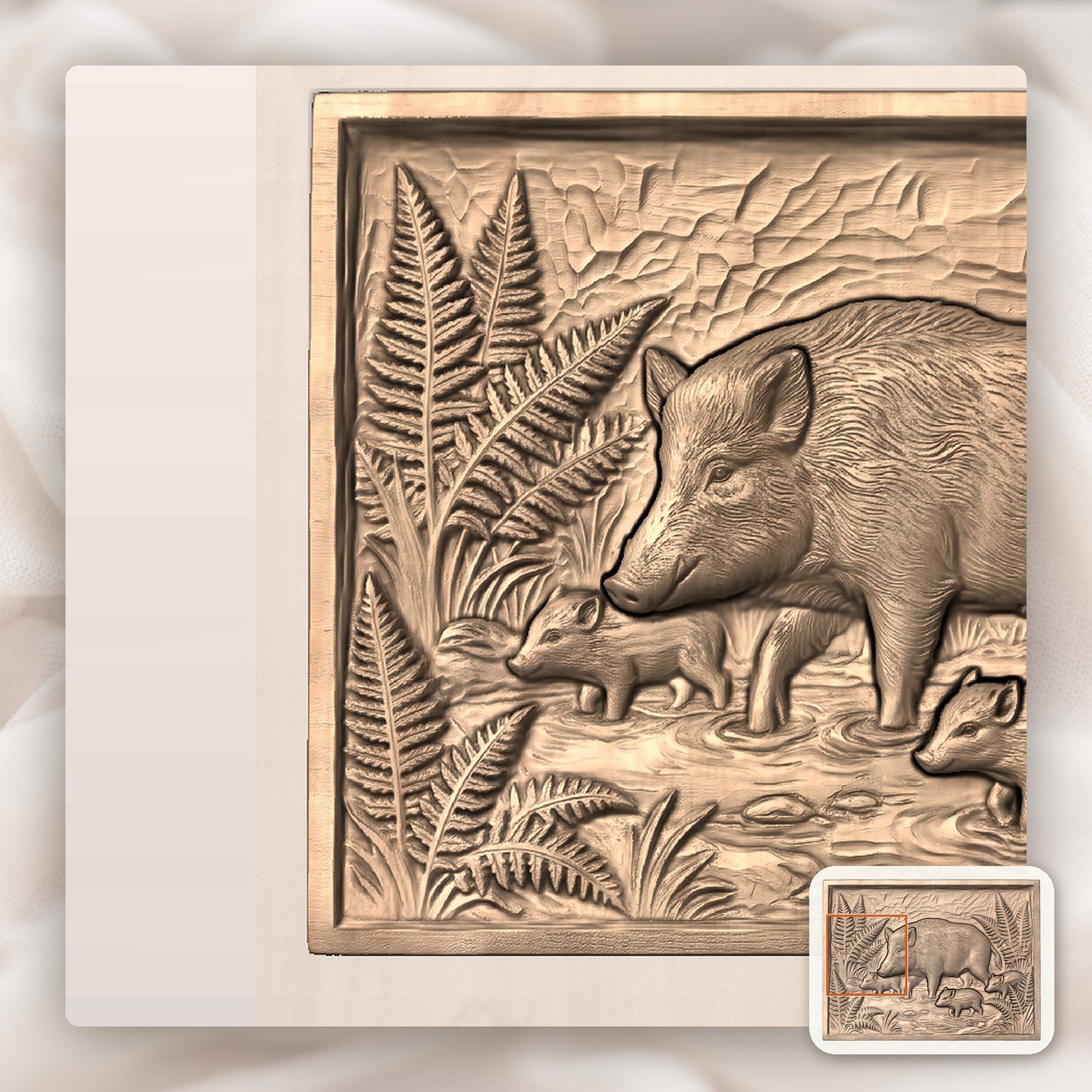 Wild Boar Forest Scene CNC Relief STL bas-relief STL — view 5