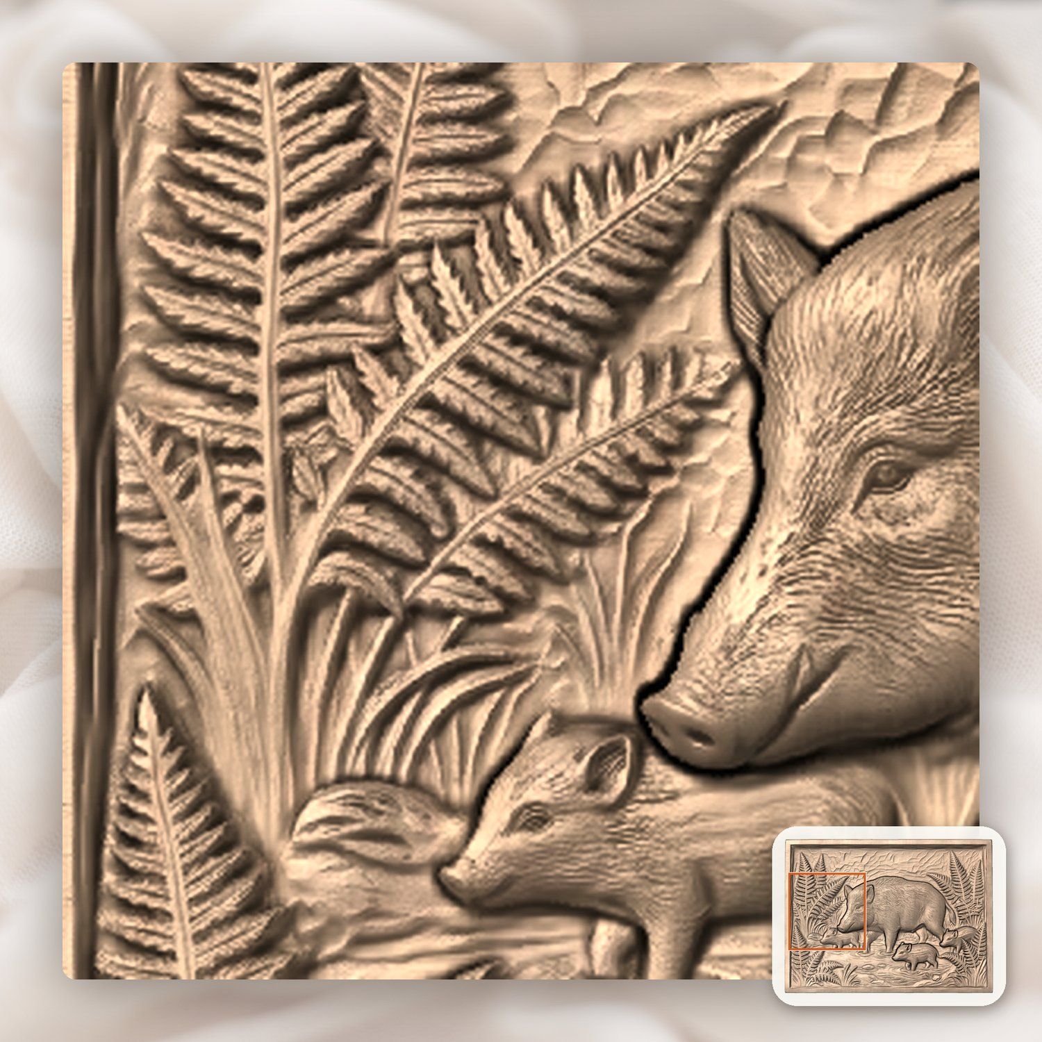 Wild Boar Forest Scene CNC Relief STL bas-relief STL — view 6