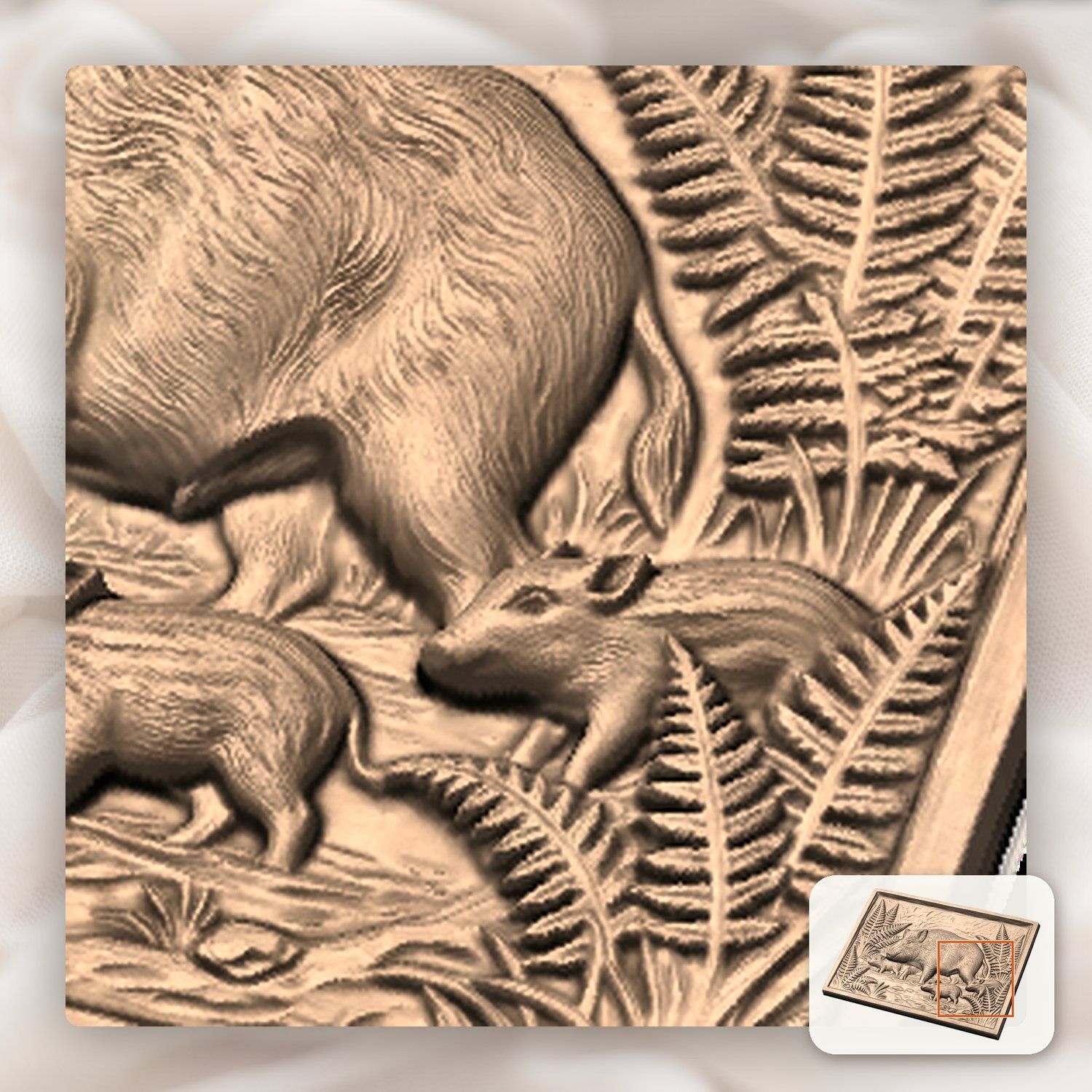 Wild Boar Forest Scene CNC Relief STL bas-relief STL — view 9