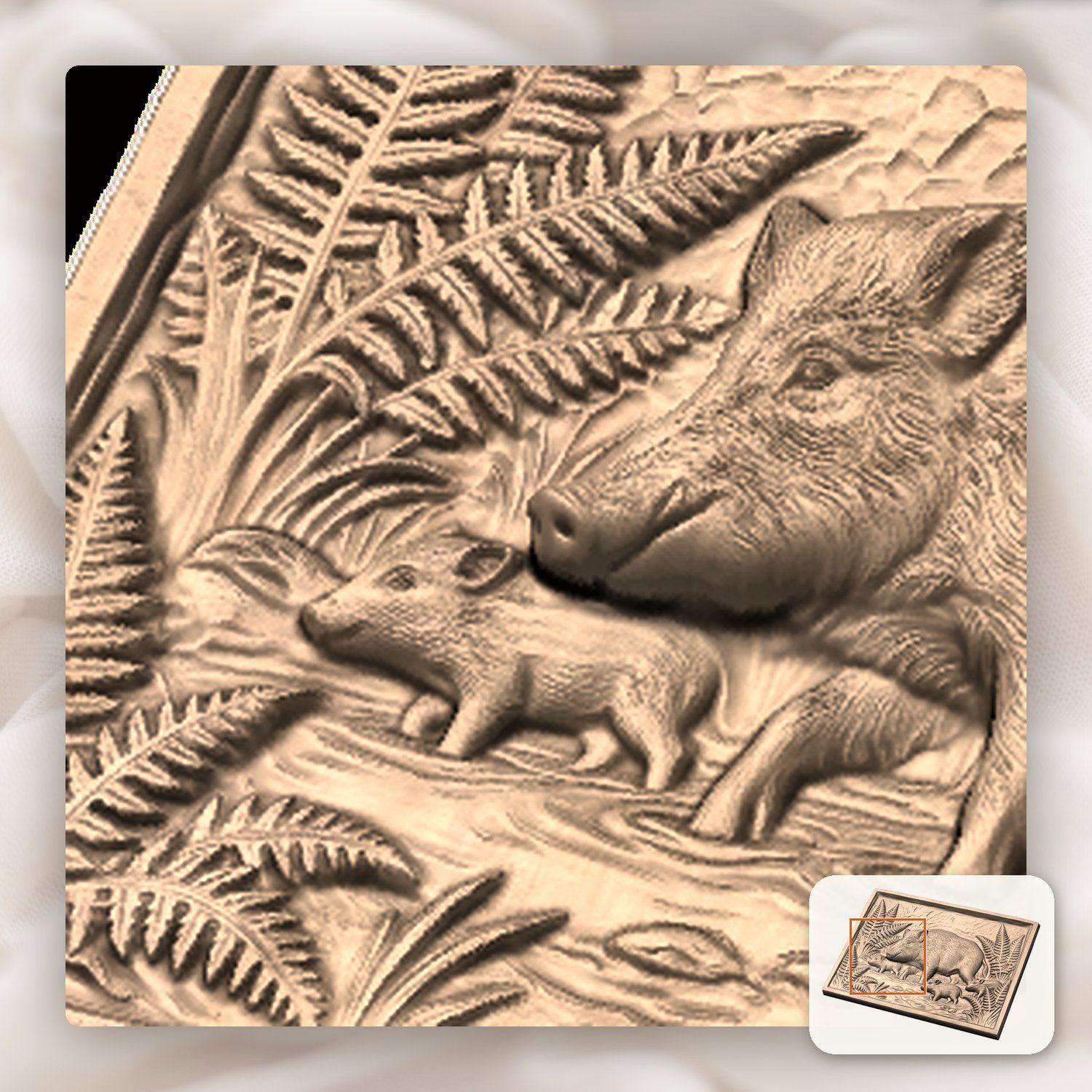 Wild Boar Forest Scene CNC Relief STL bas-relief STL — view 10