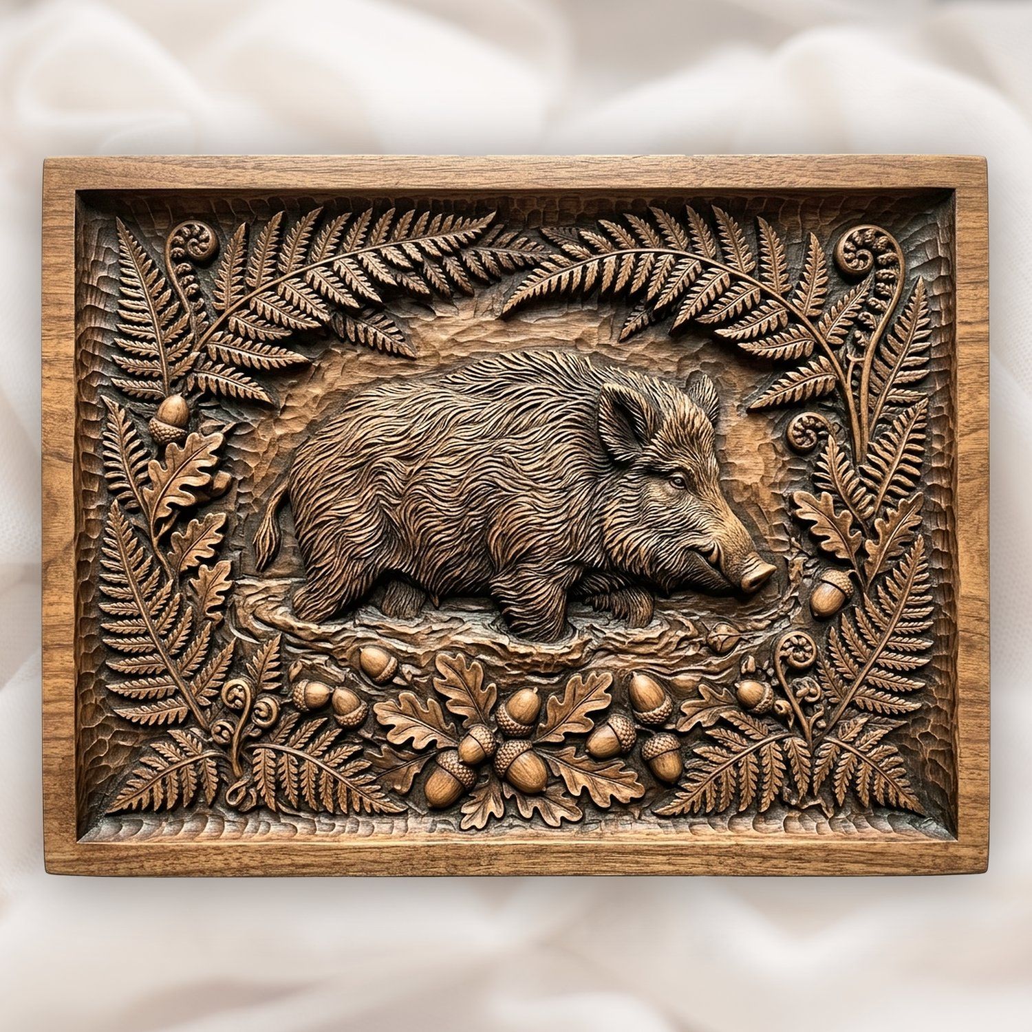 Wild Boar Forest Scene CNC Relief STL bas-relief STL design