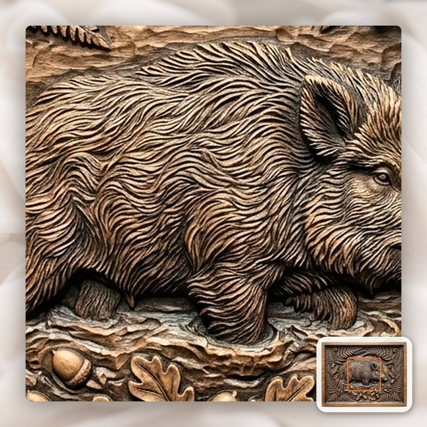 Wild Boar Forest Scene CNC Relief STL bas-relief STL — view 11