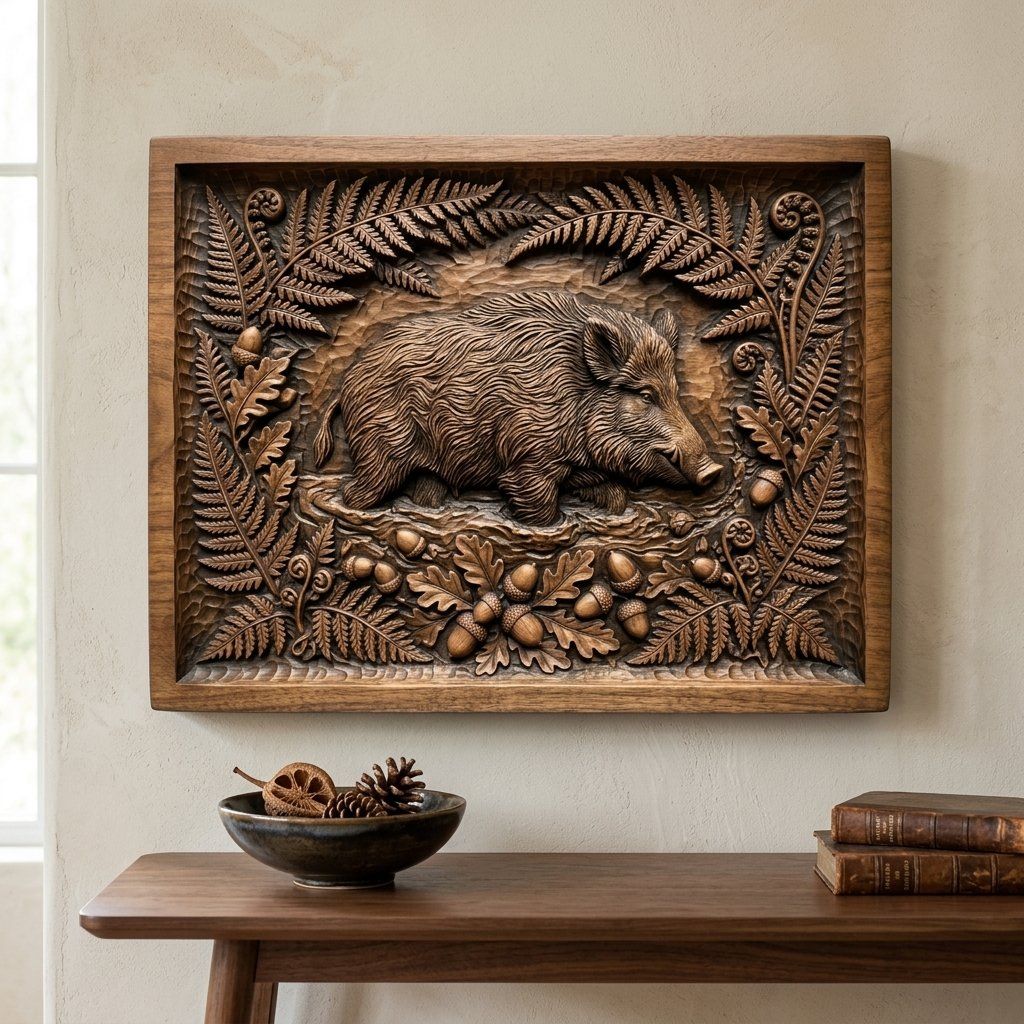 Wild Boar Forest Scene CNC Relief STL bas-relief STL — view 13
