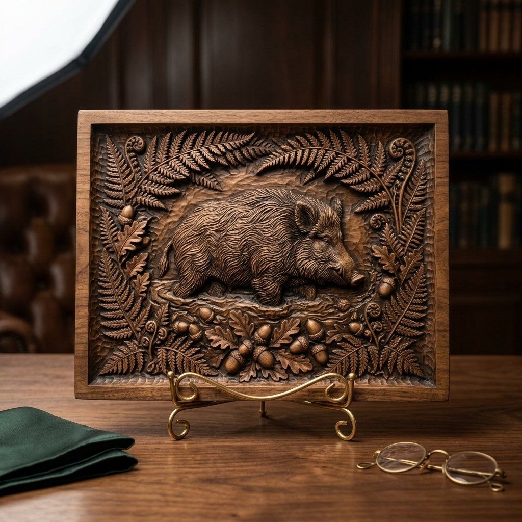 Wild Boar Forest Scene CNC Relief STL bas-relief STL — view 5