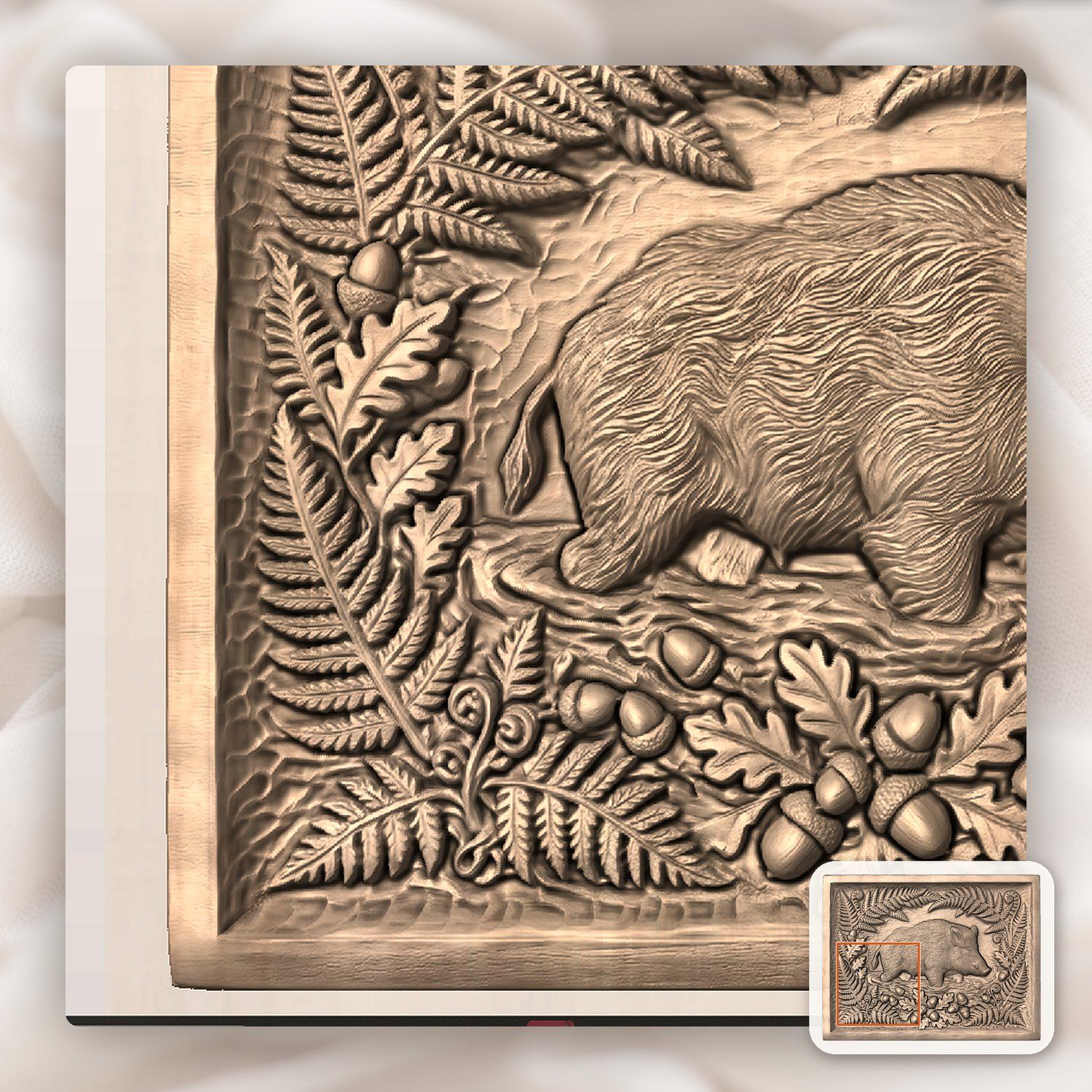 Wild Boar Forest Scene CNC Relief STL bas-relief STL — view 6