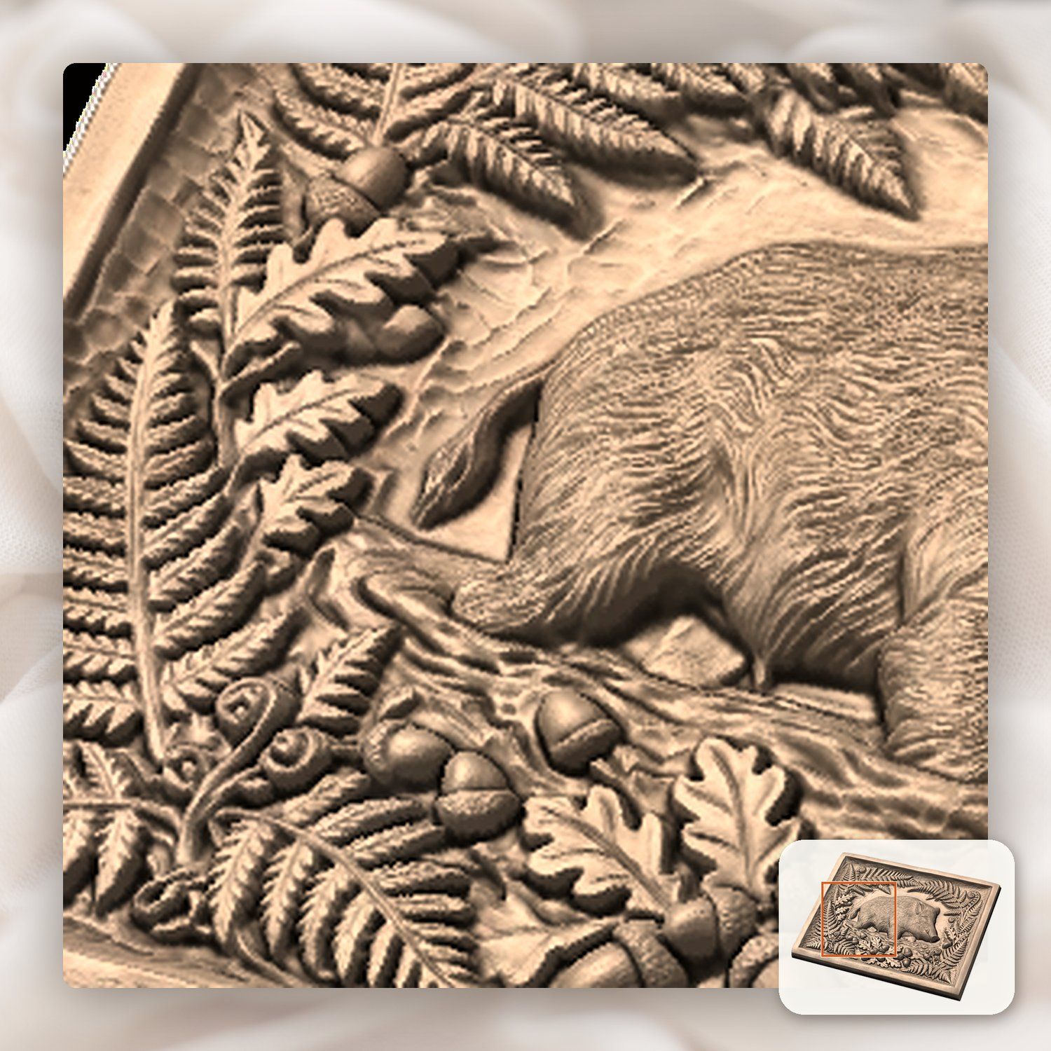 Wild Boar Forest Scene CNC Relief STL bas-relief STL — view 9