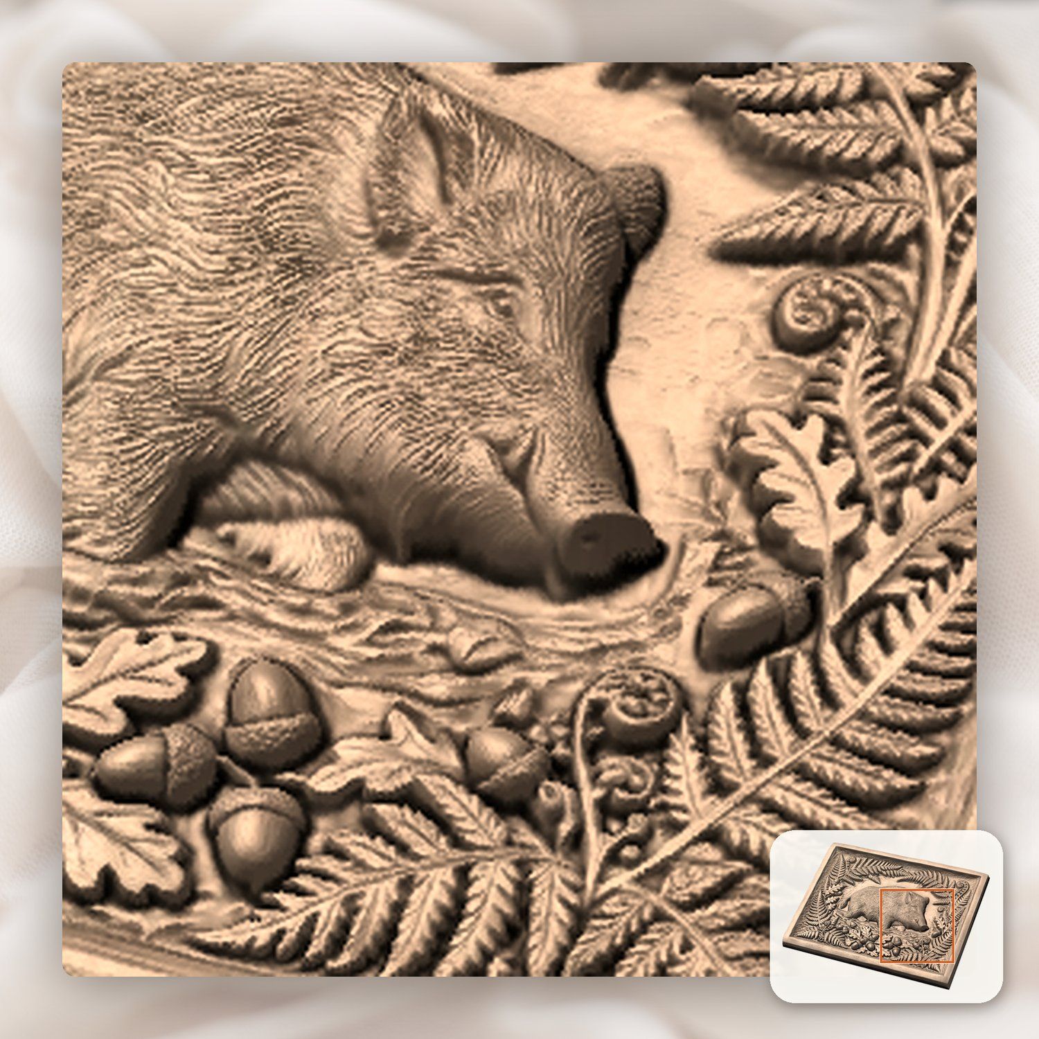 Wild Boar Forest Scene CNC Relief STL bas-relief STL — view 10