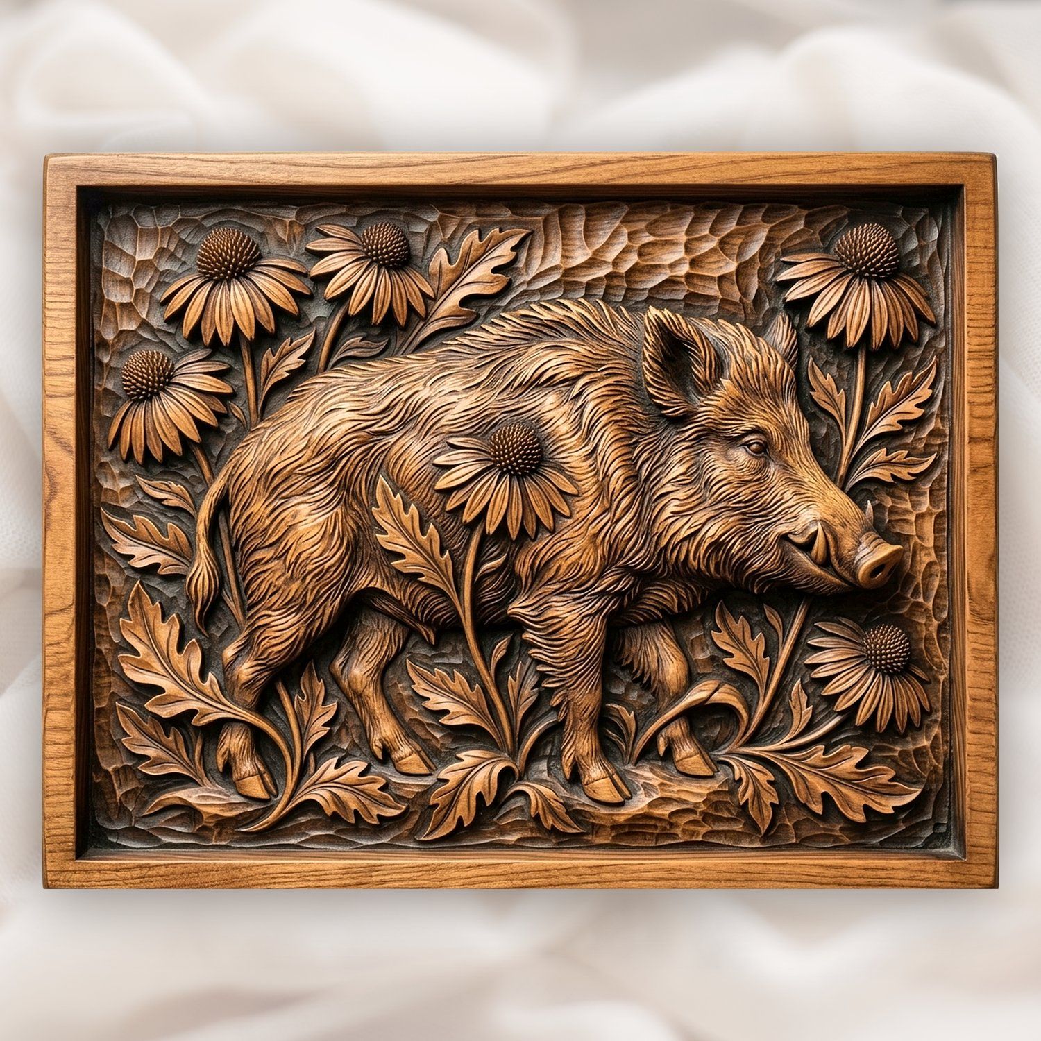 Wild Boar Forest Wildlife Scene CNC Relief STL bas-relief STL design