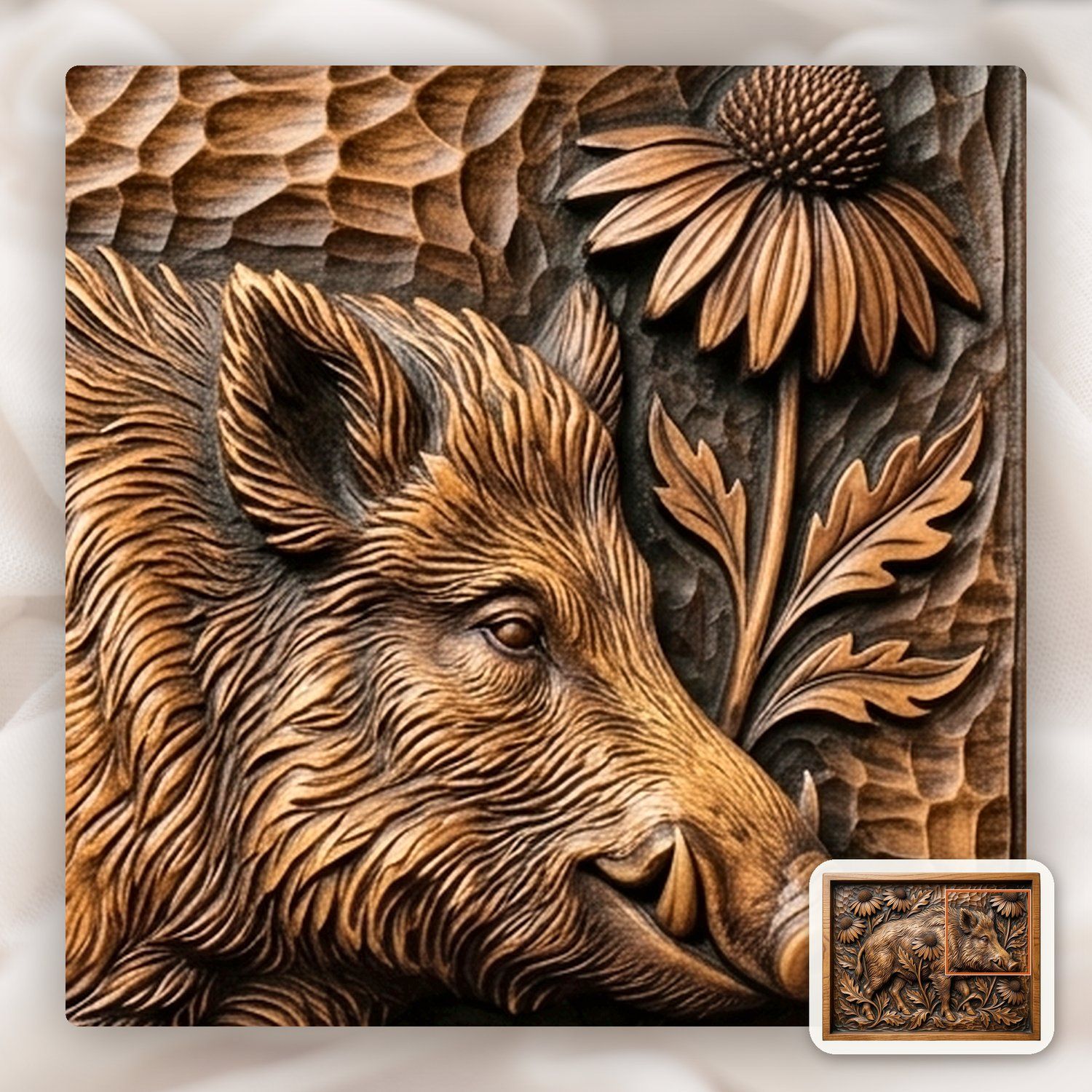 Wild Boar Forest Wildlife Scene CNC Relief STL bas-relief STL — view 11