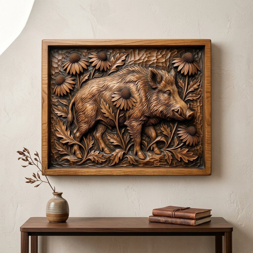Wild Boar Forest Wildlife Scene CNC Relief STL bas-relief STL — view 12