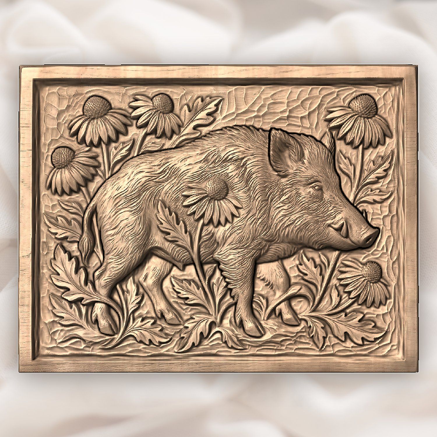 Wild Boar Forest Wildlife Scene CNC Relief STL bas-relief STL — view 3